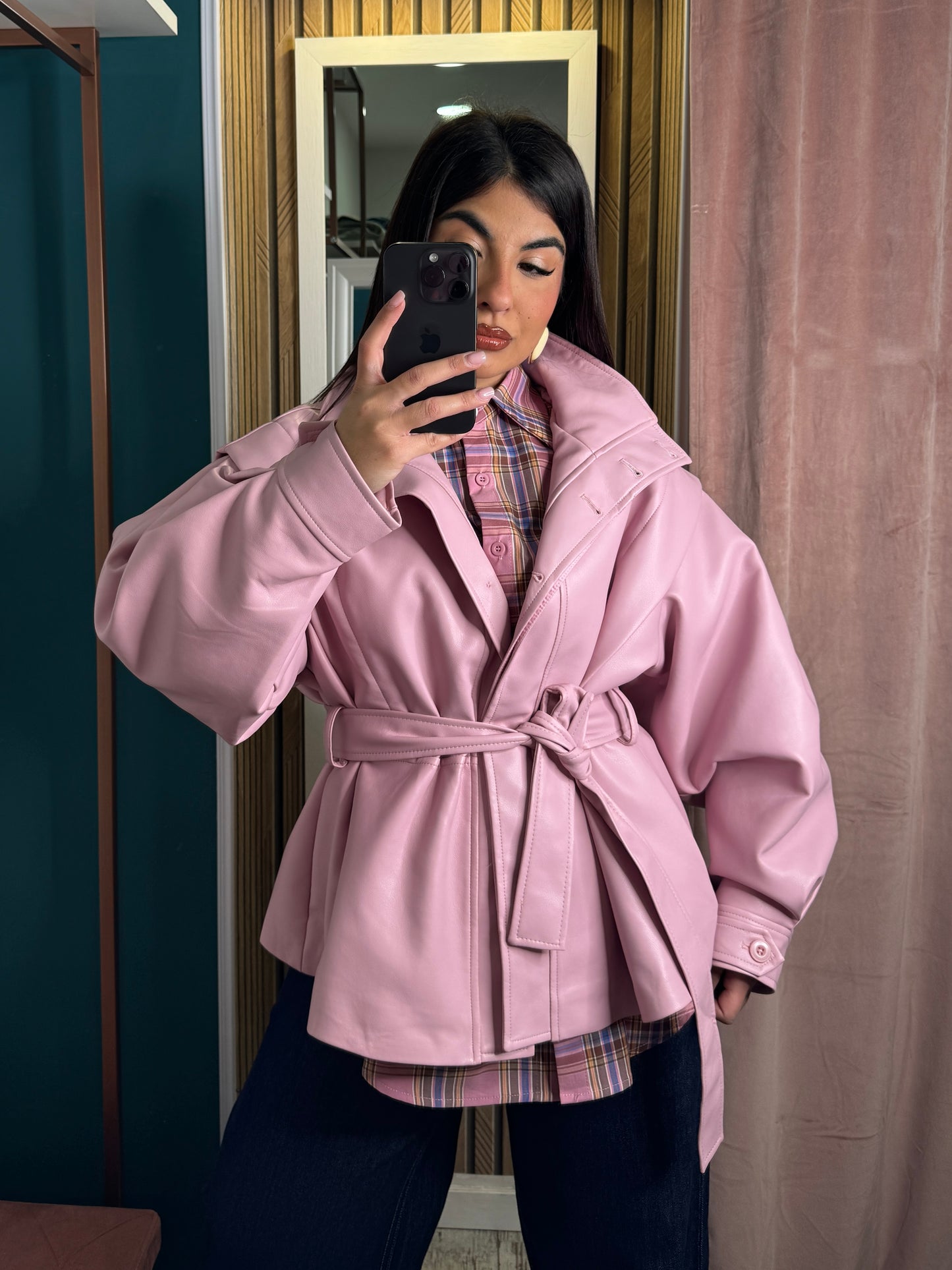 Giubbino ecopelle rosa