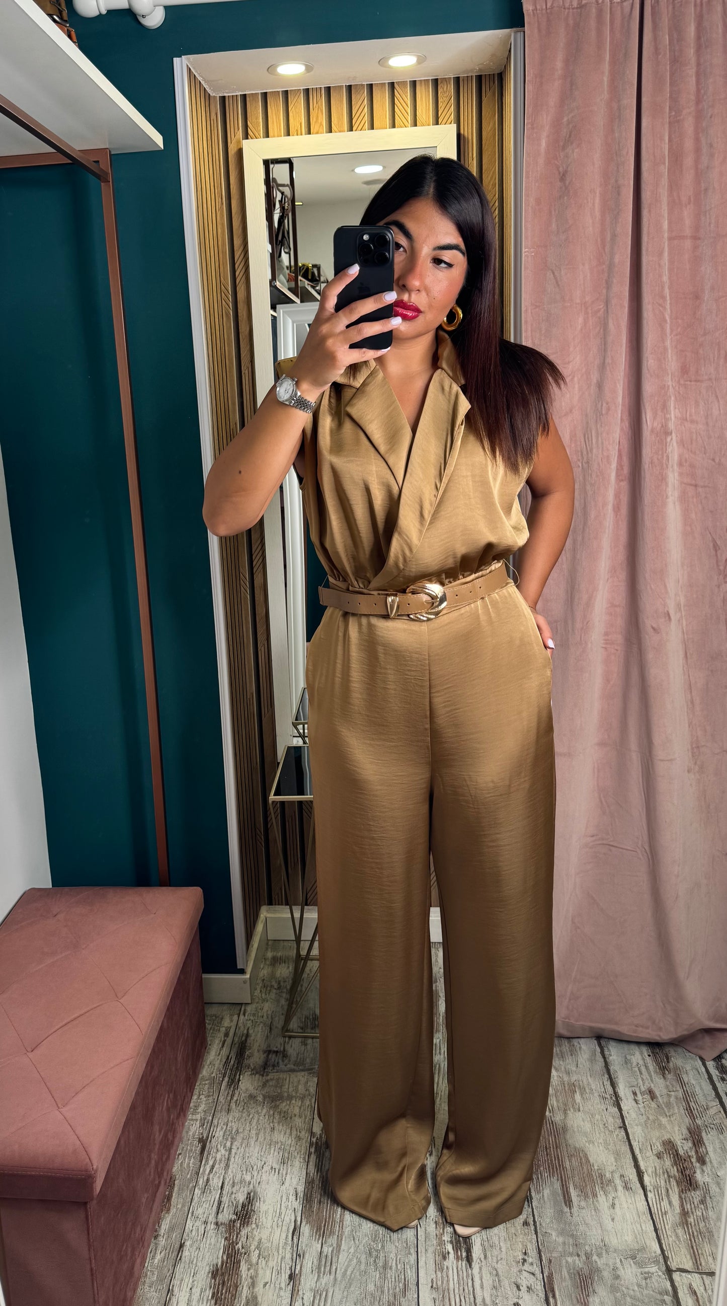 Jumpsuit satin Camel
