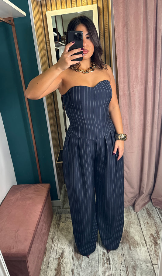 Tuta intera gessata blu