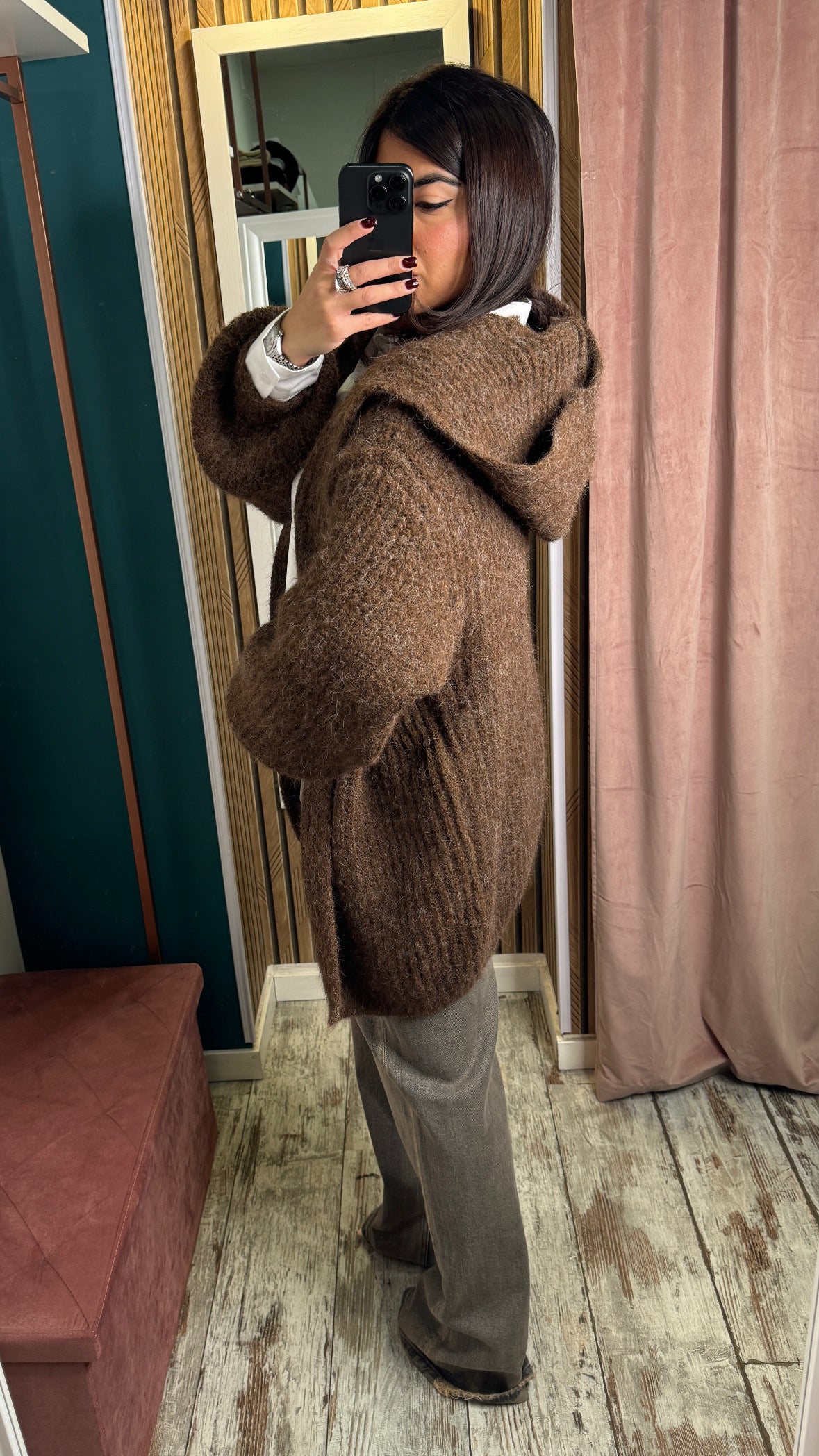 Cardigan Marrone con cappuccio