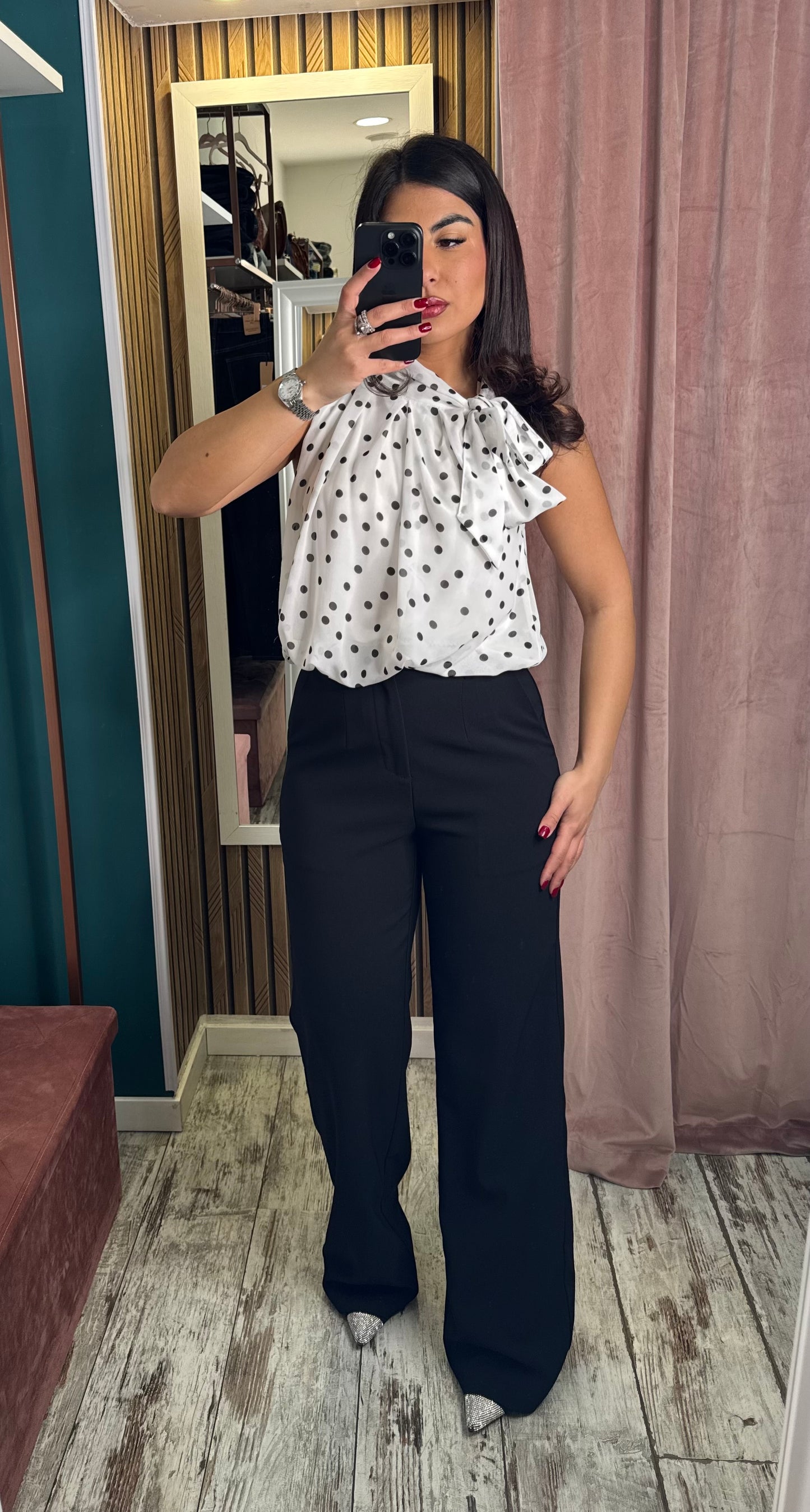 Top bianco pois