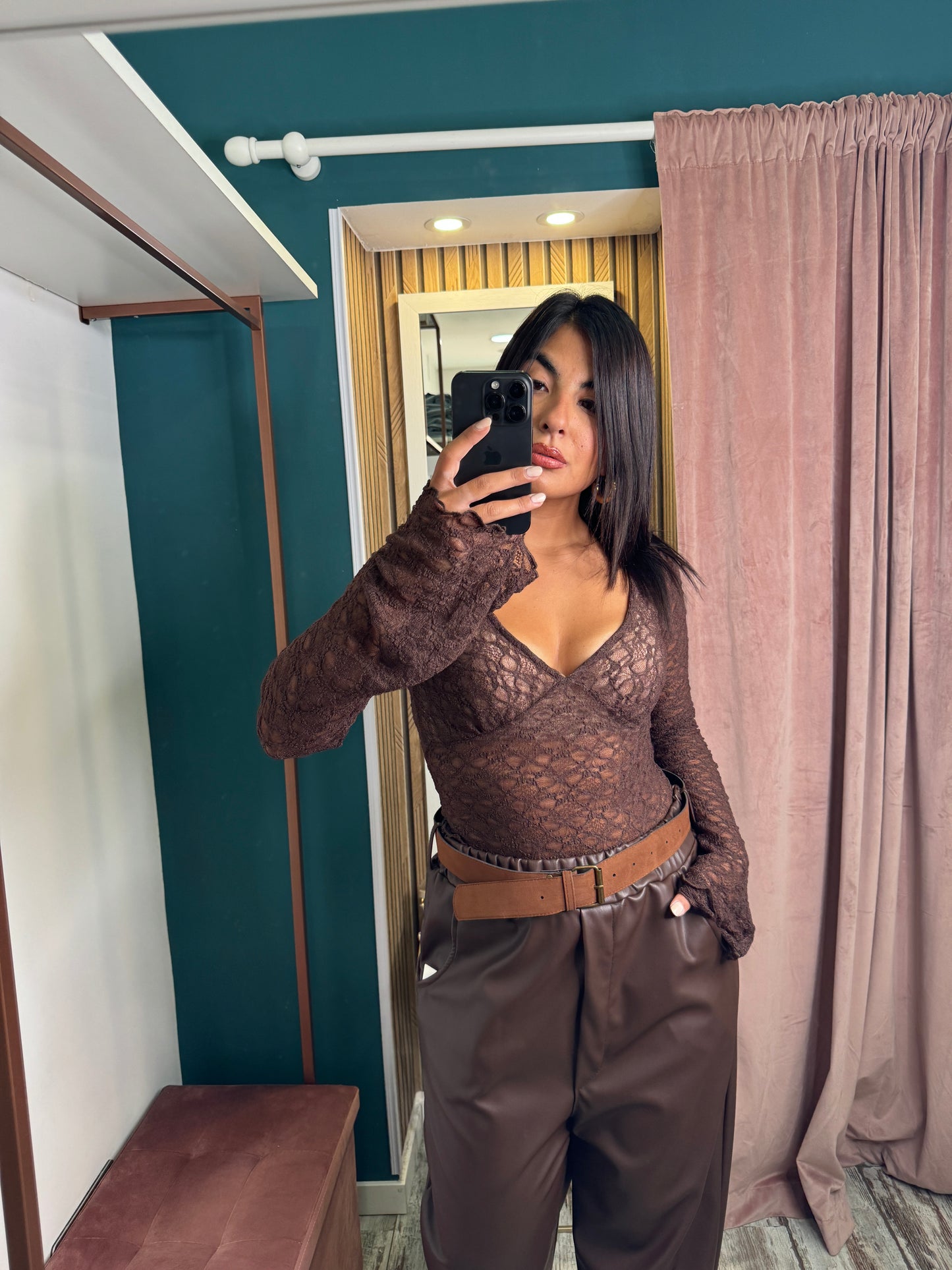 Top merletto marrone