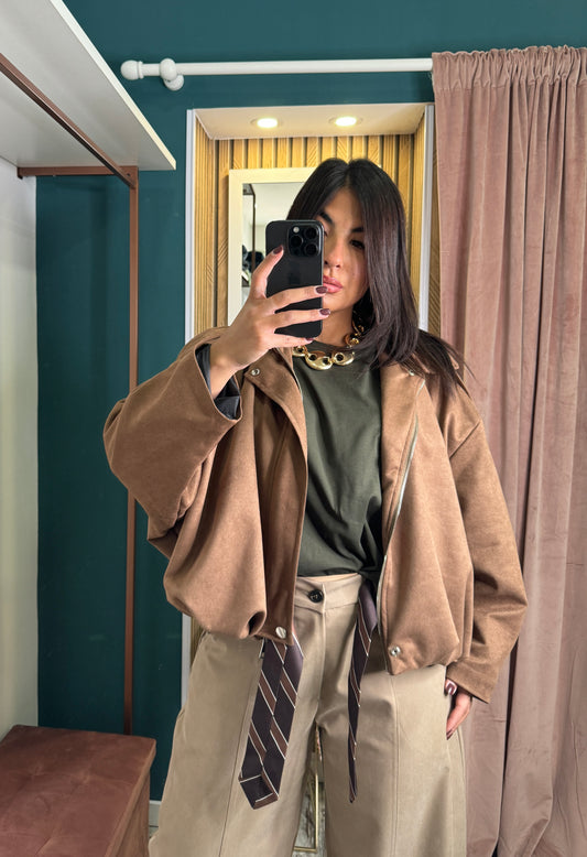 Giacca scamosciata beige