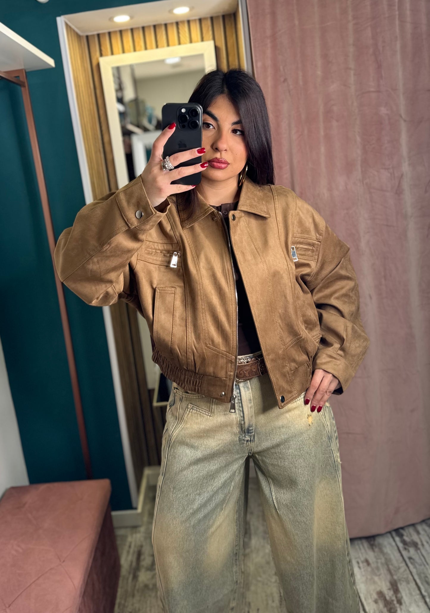 Giubbino suede Camel