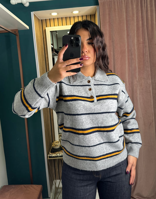 Pullover righe grigio