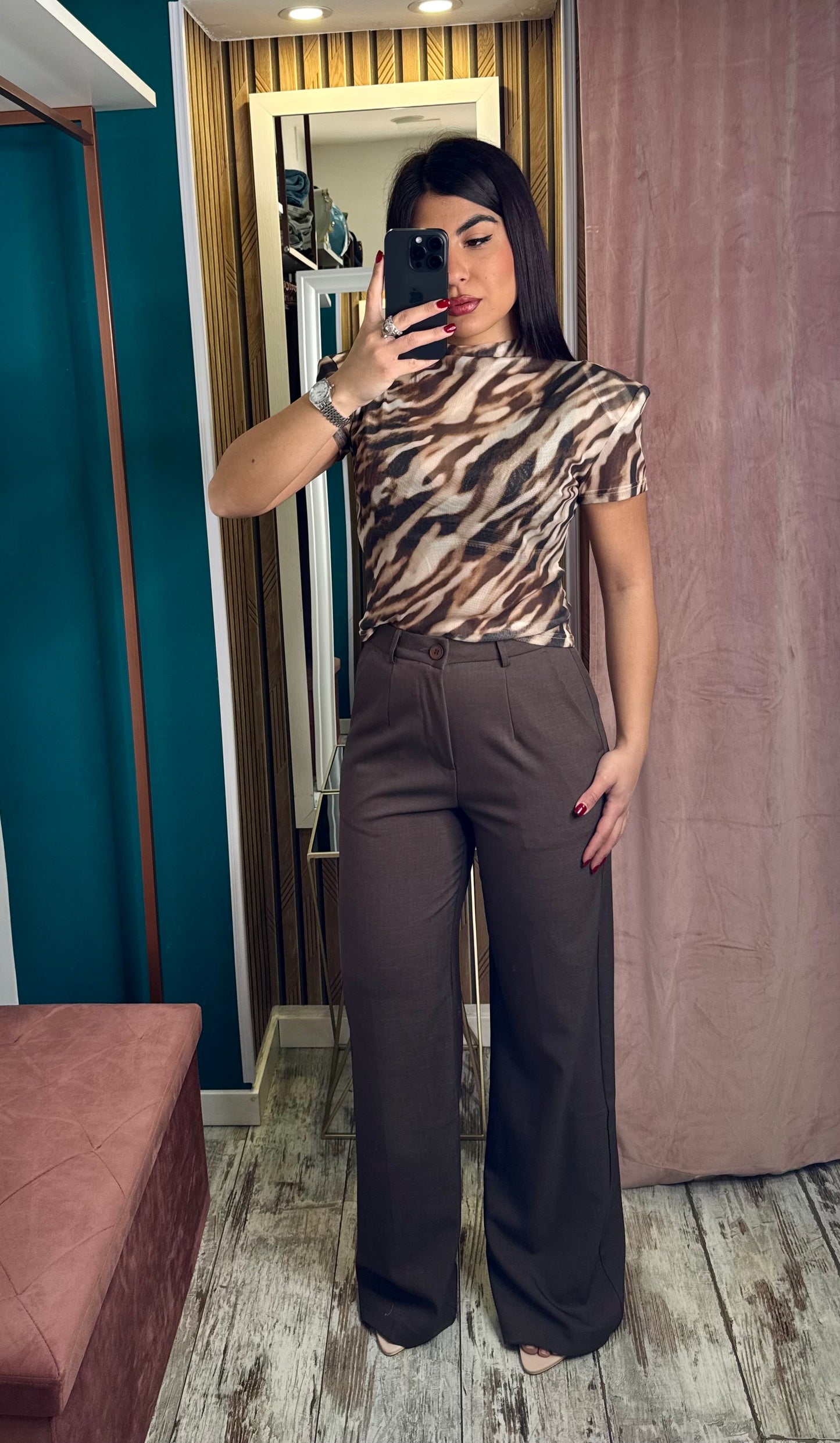 Pantaloni vita alta choco