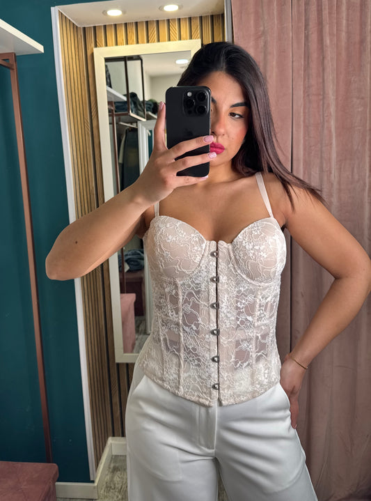 Bustier nude pizzo bianco