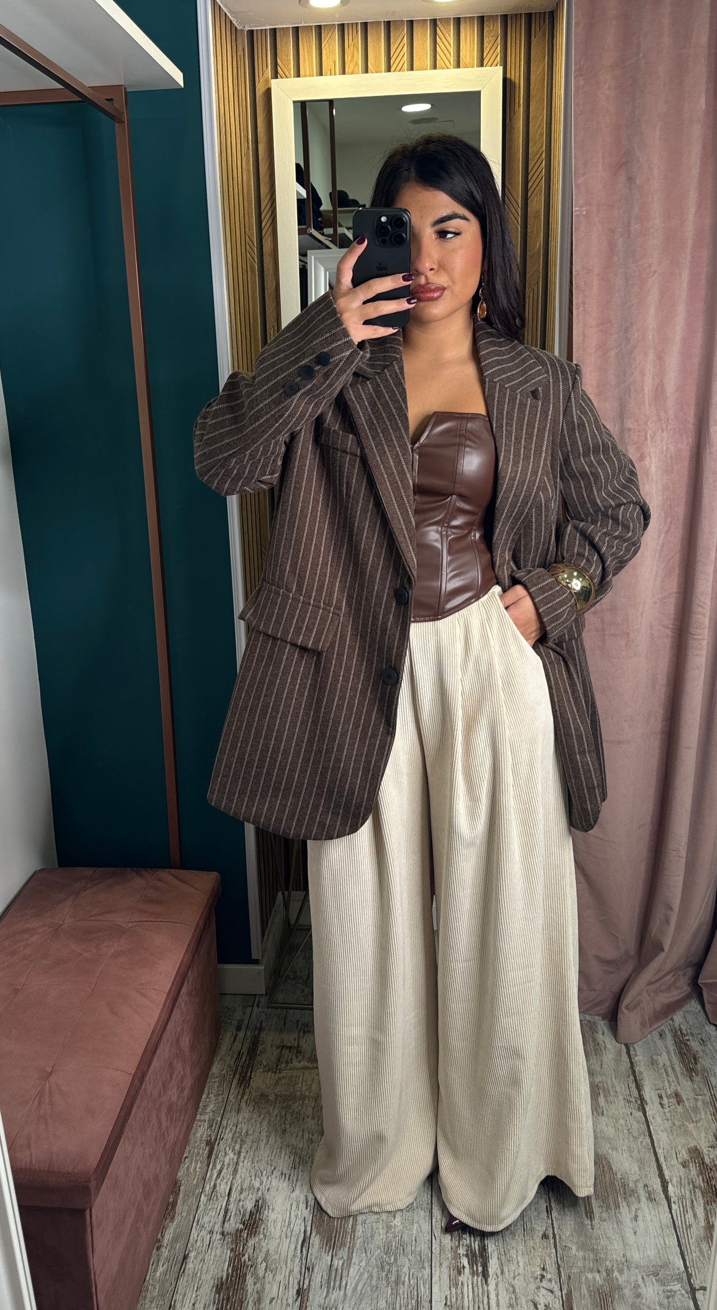 Cappotto corto over gessato