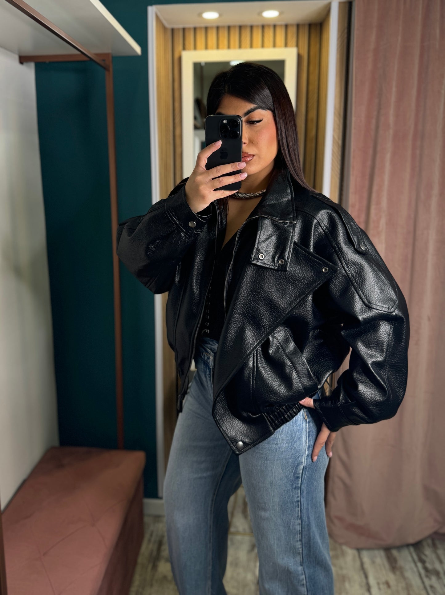 Bomber ecopelle martellato
