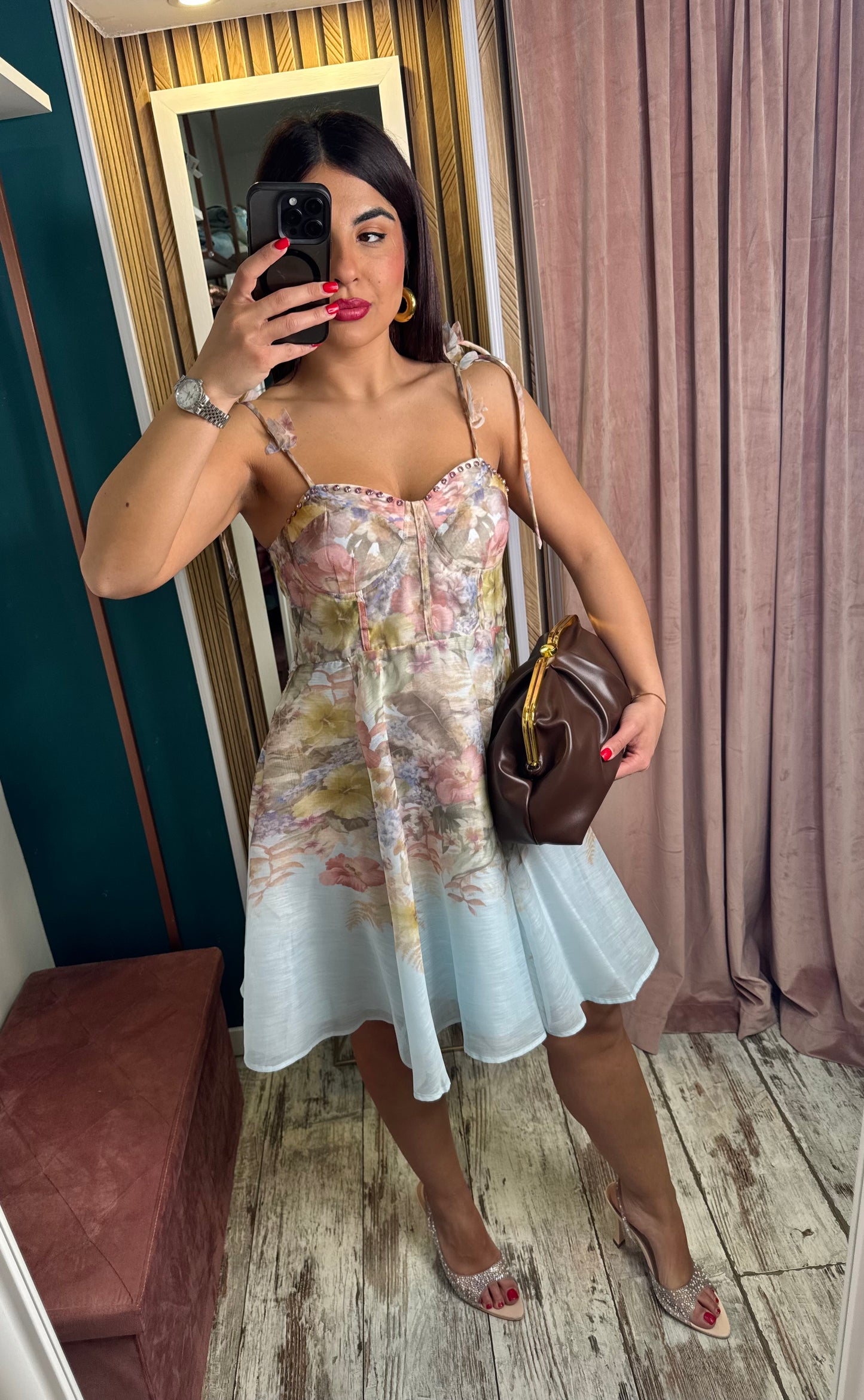 Vestito corto Sky Flowers