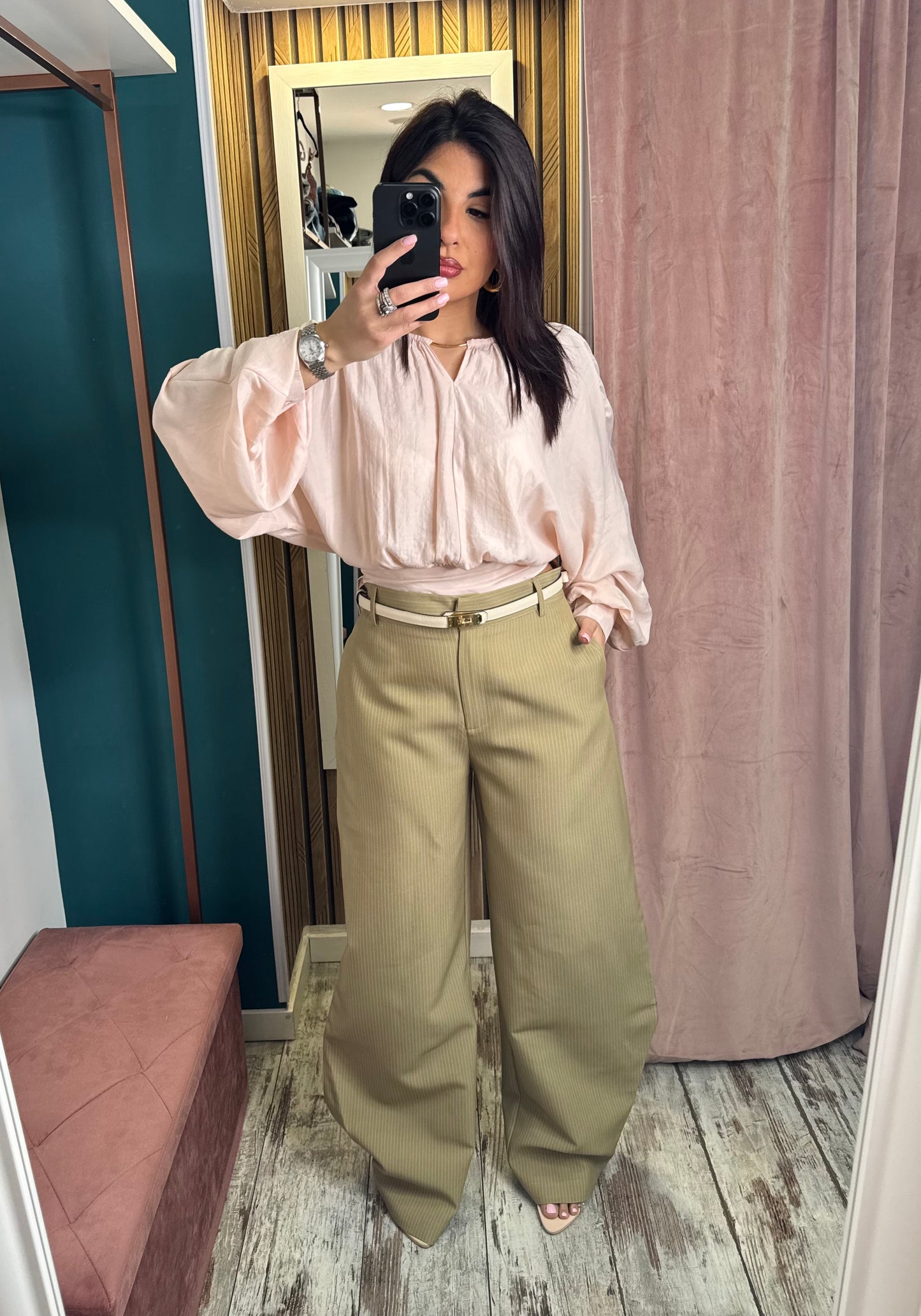 Pantaloni Hela righe olive