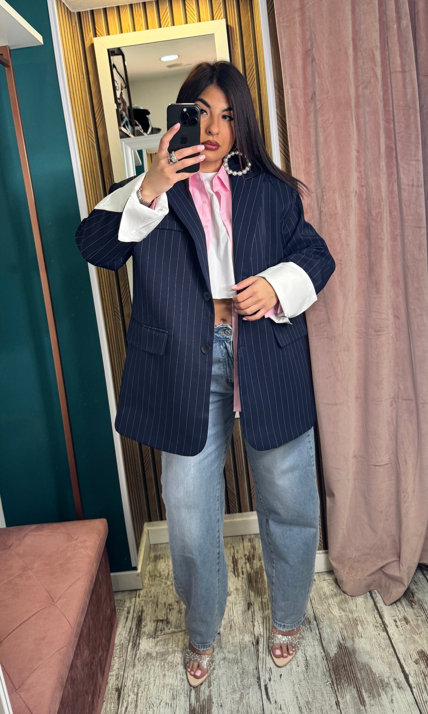 Blazer gessato blu premium