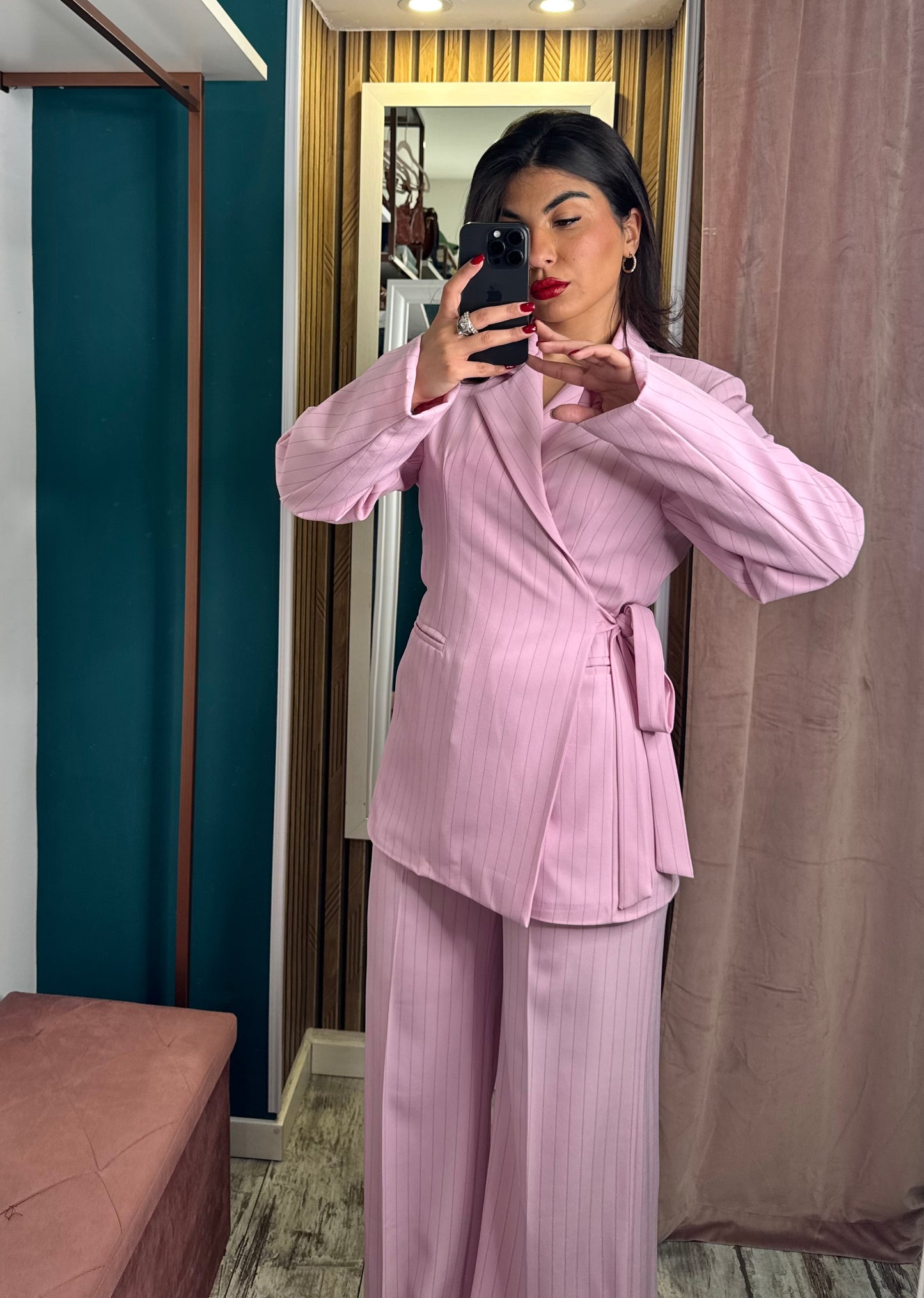 Tailleur rosa gessato