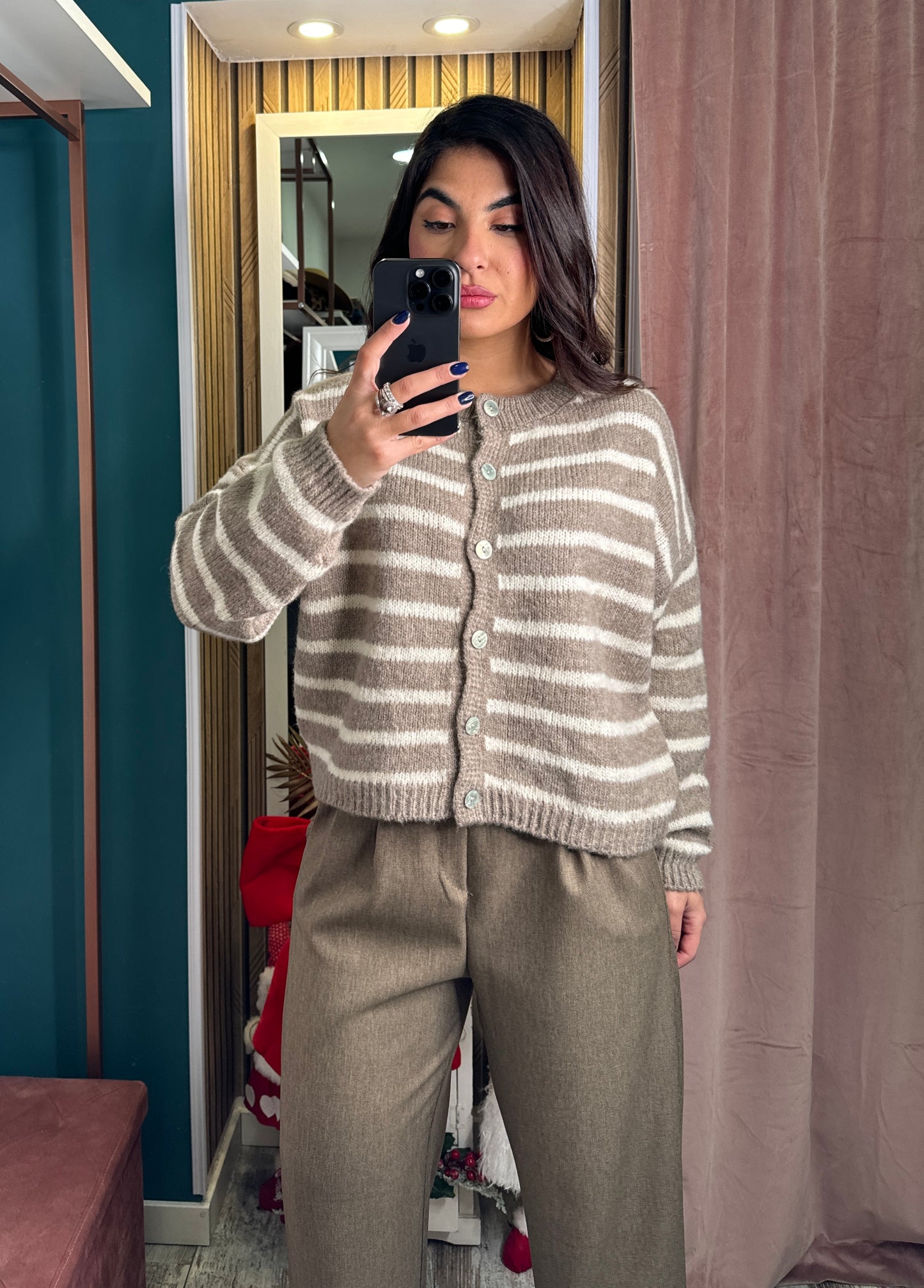 Cardigan beige righe