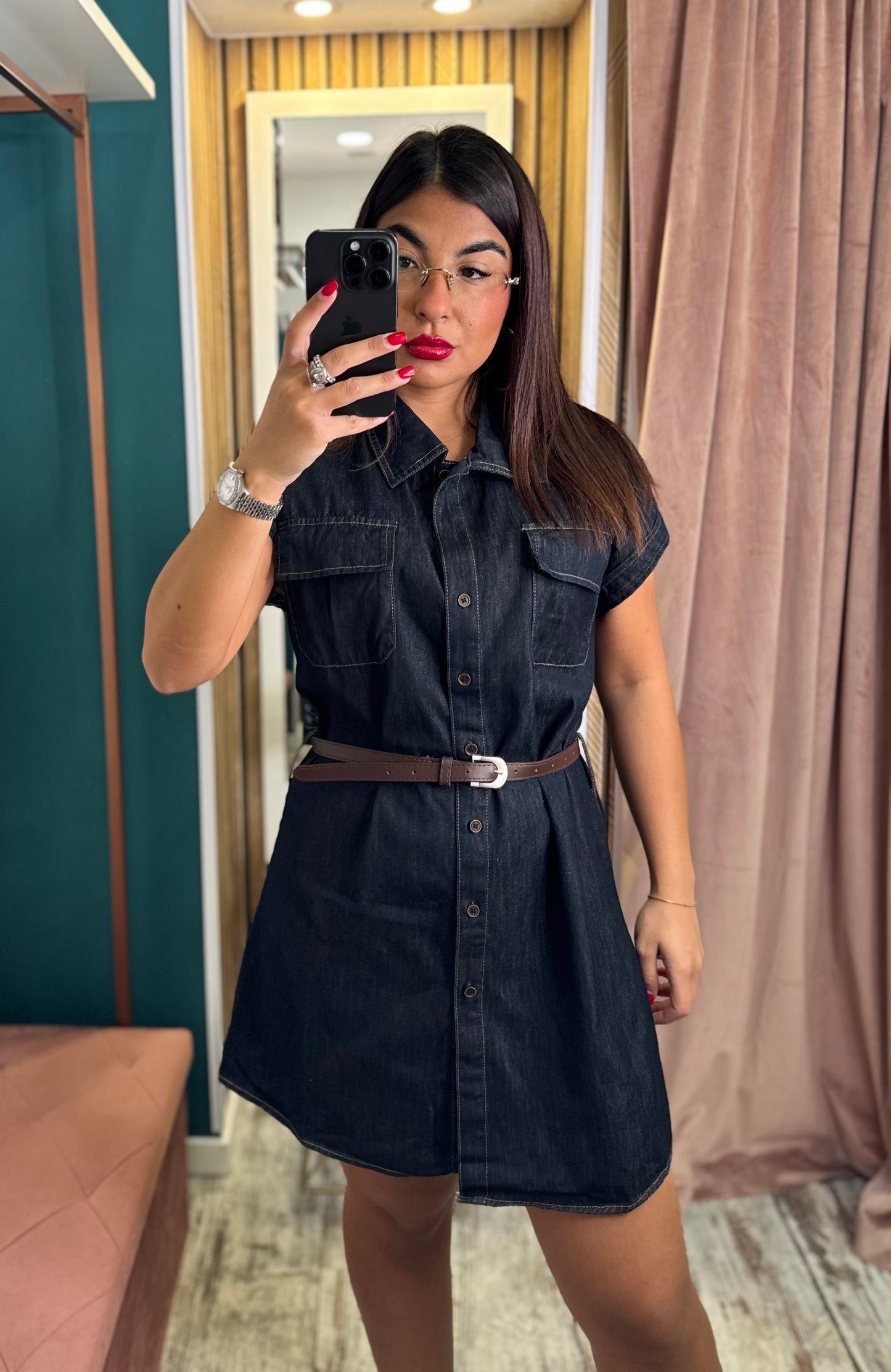 Vestito corto denim blu
