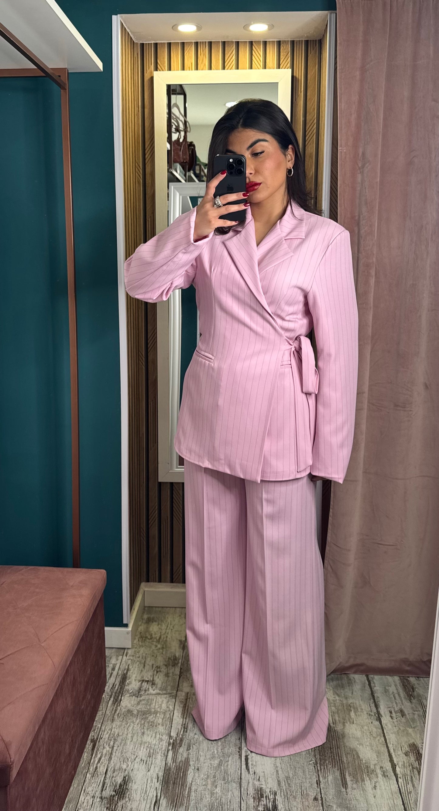 Tailleur rosa gessato