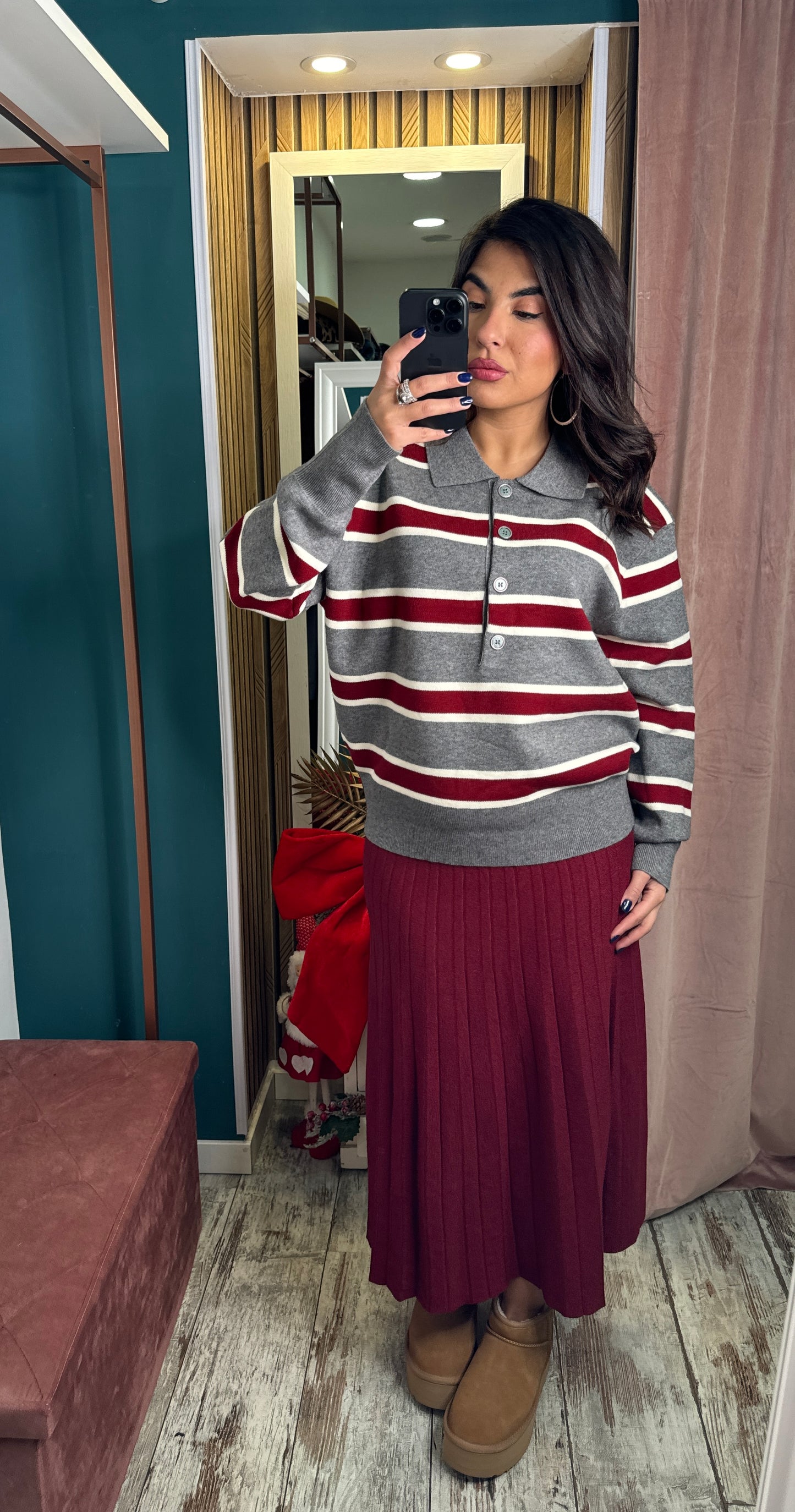 Pullover polo grey/bordeaux