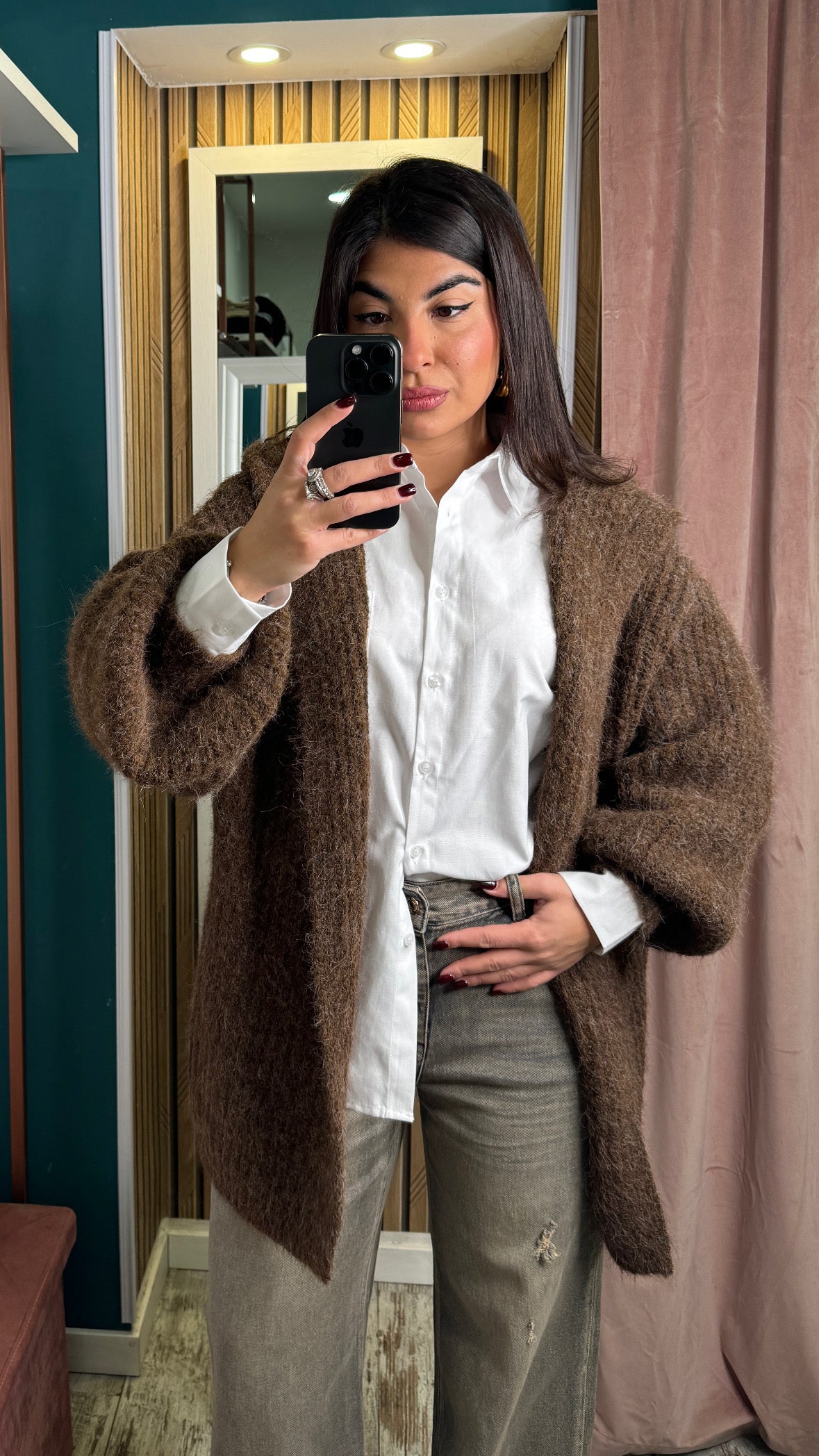 Cardigan Marrone con cappuccio