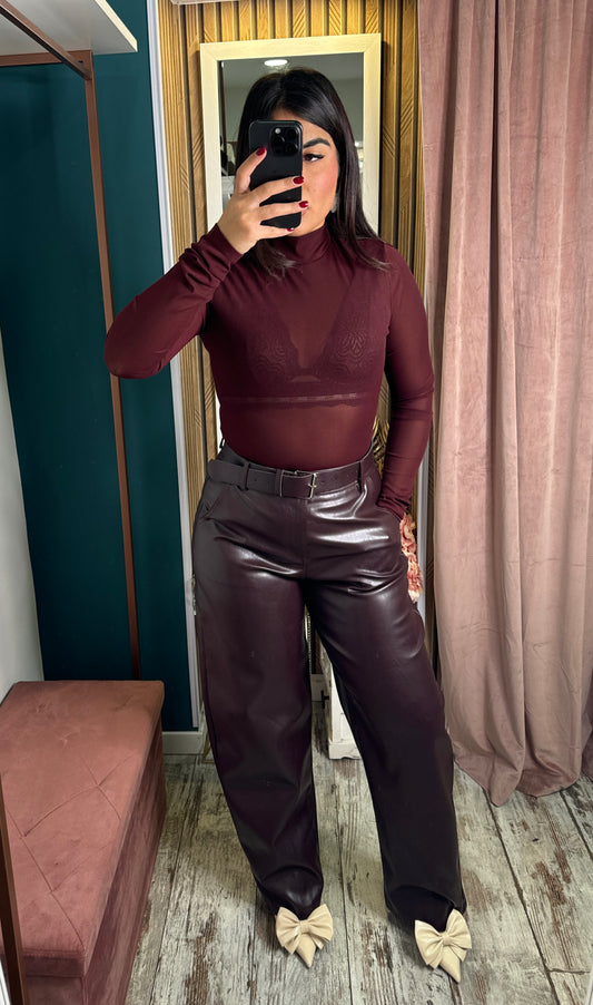 Pantaloni leather Borgogna