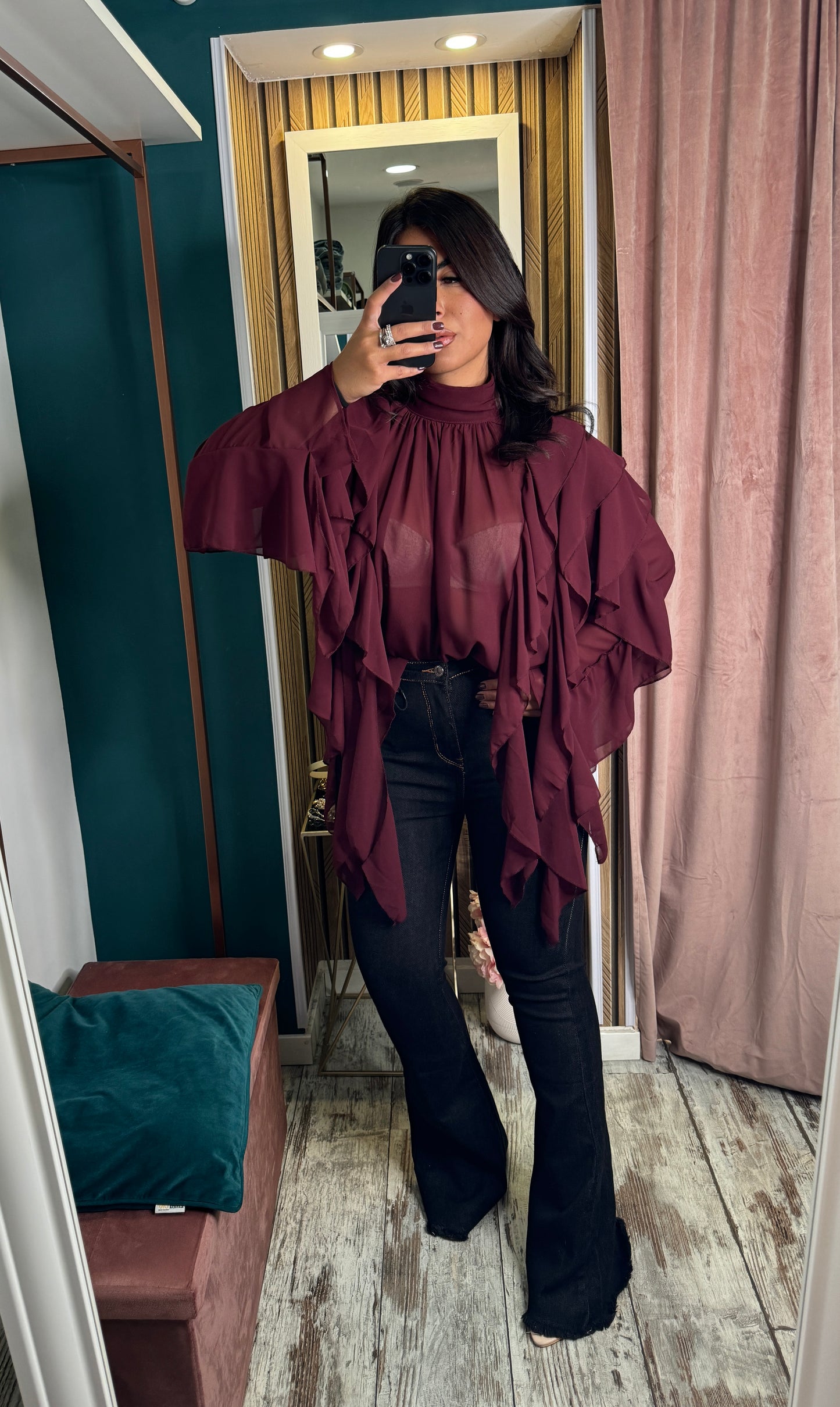 Camicia rouches Borgogna