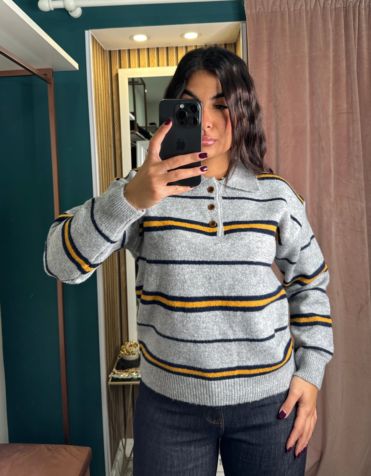 Pullover righe grigio