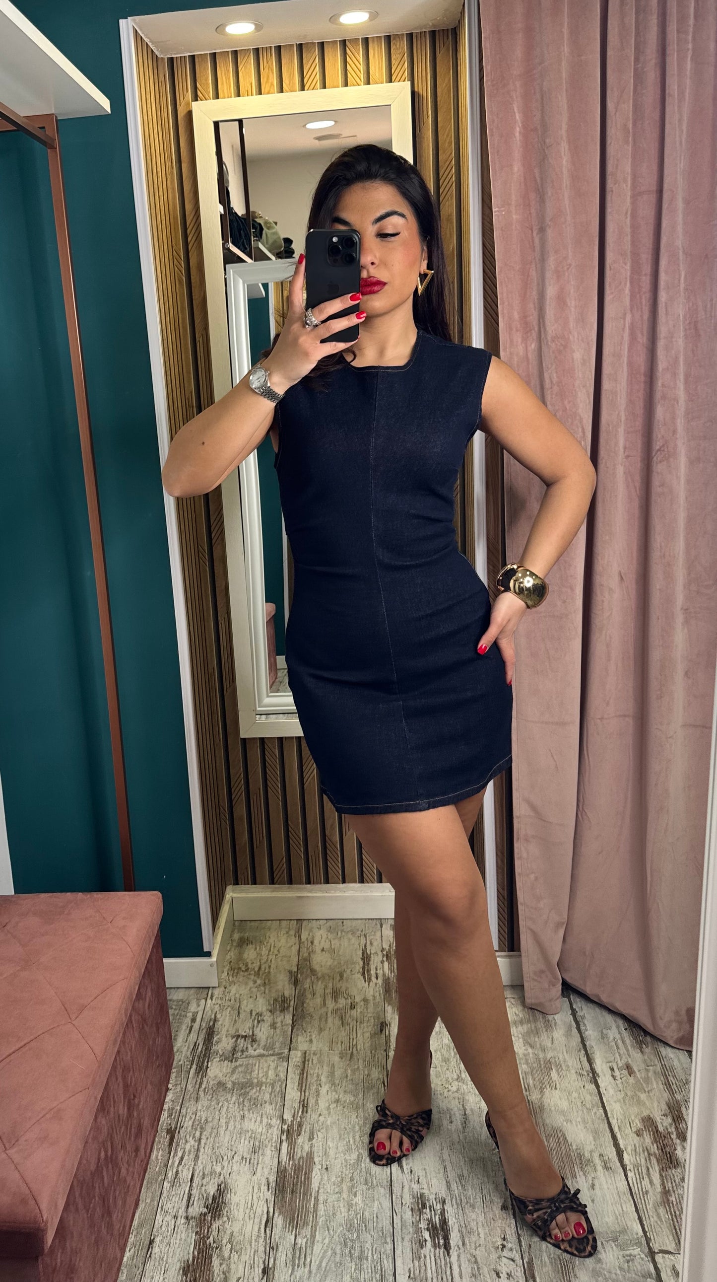 Vestito corto in denim blu