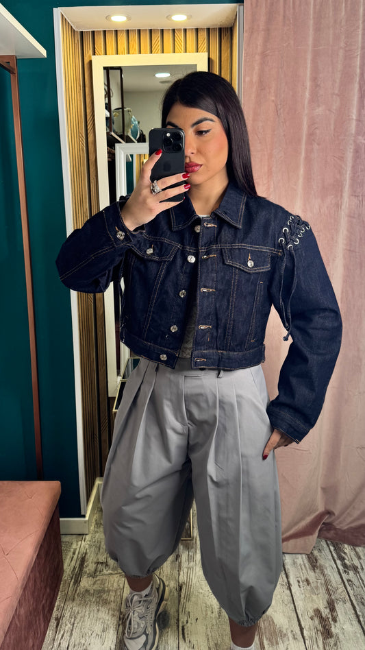 Giubbino crop denim blu