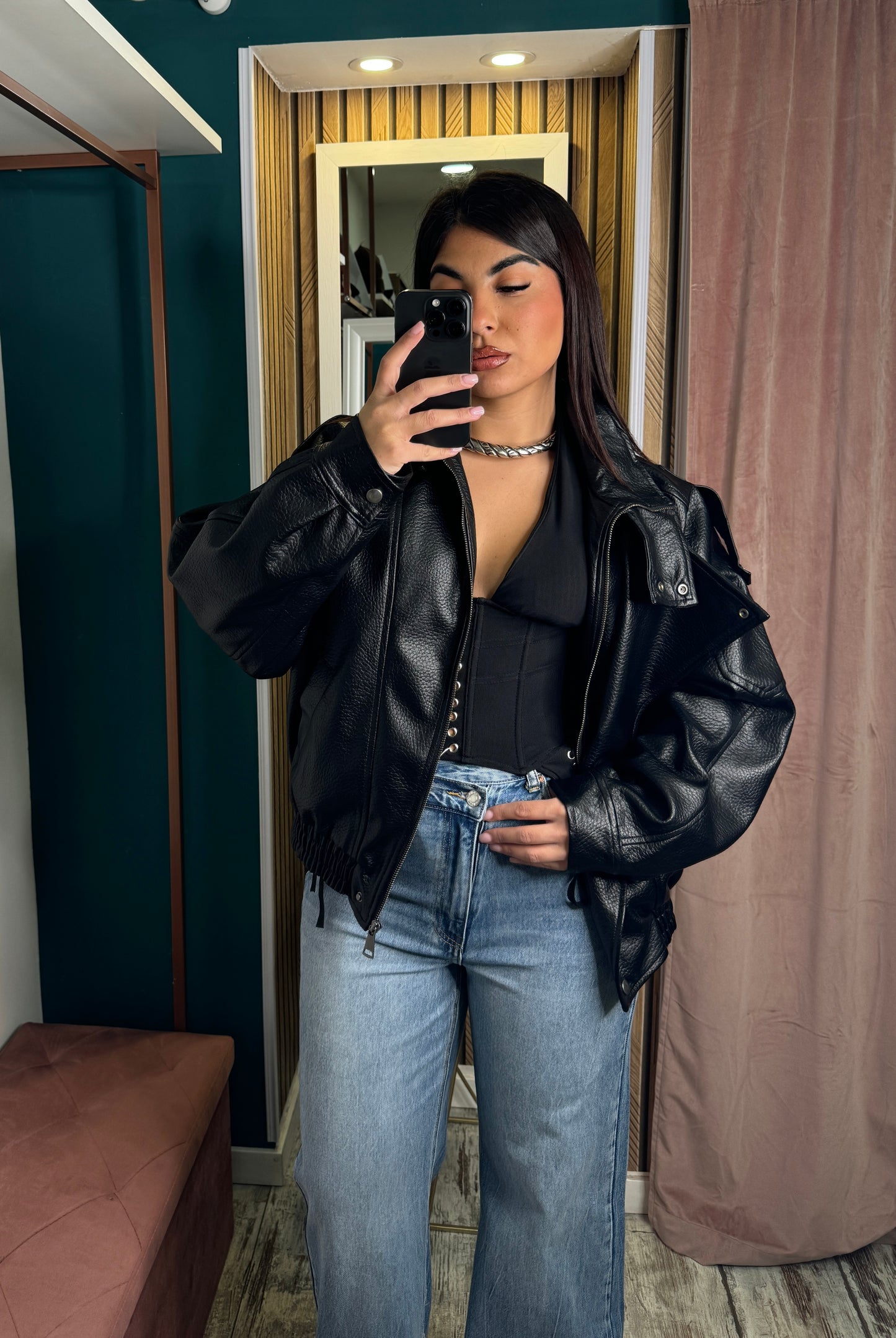 Bomber ecopelle martellato