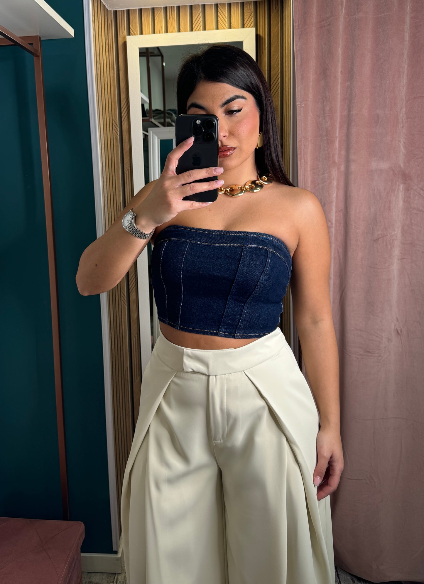 Top denim blu