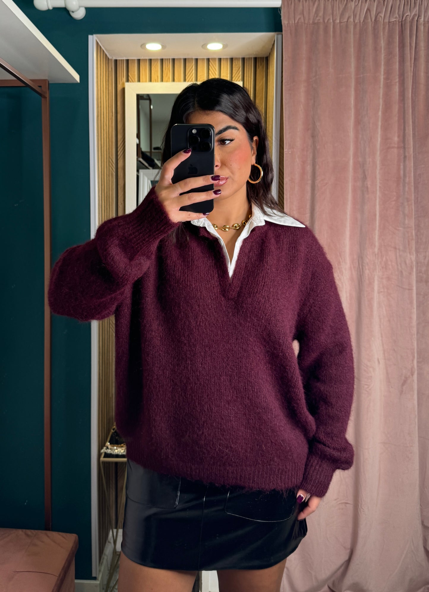 Pullover camicia bordeaux