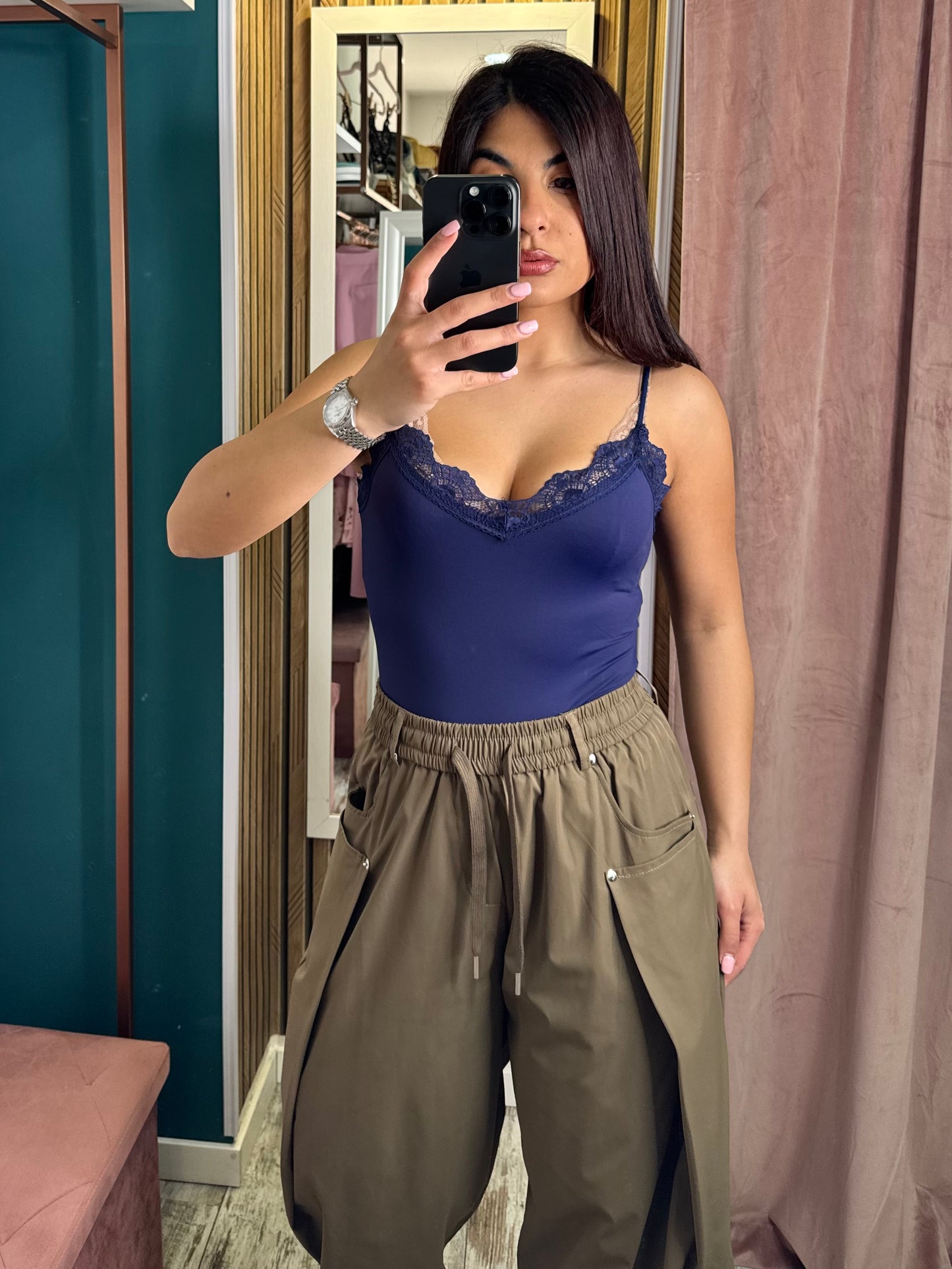Pantalone parachute marrone