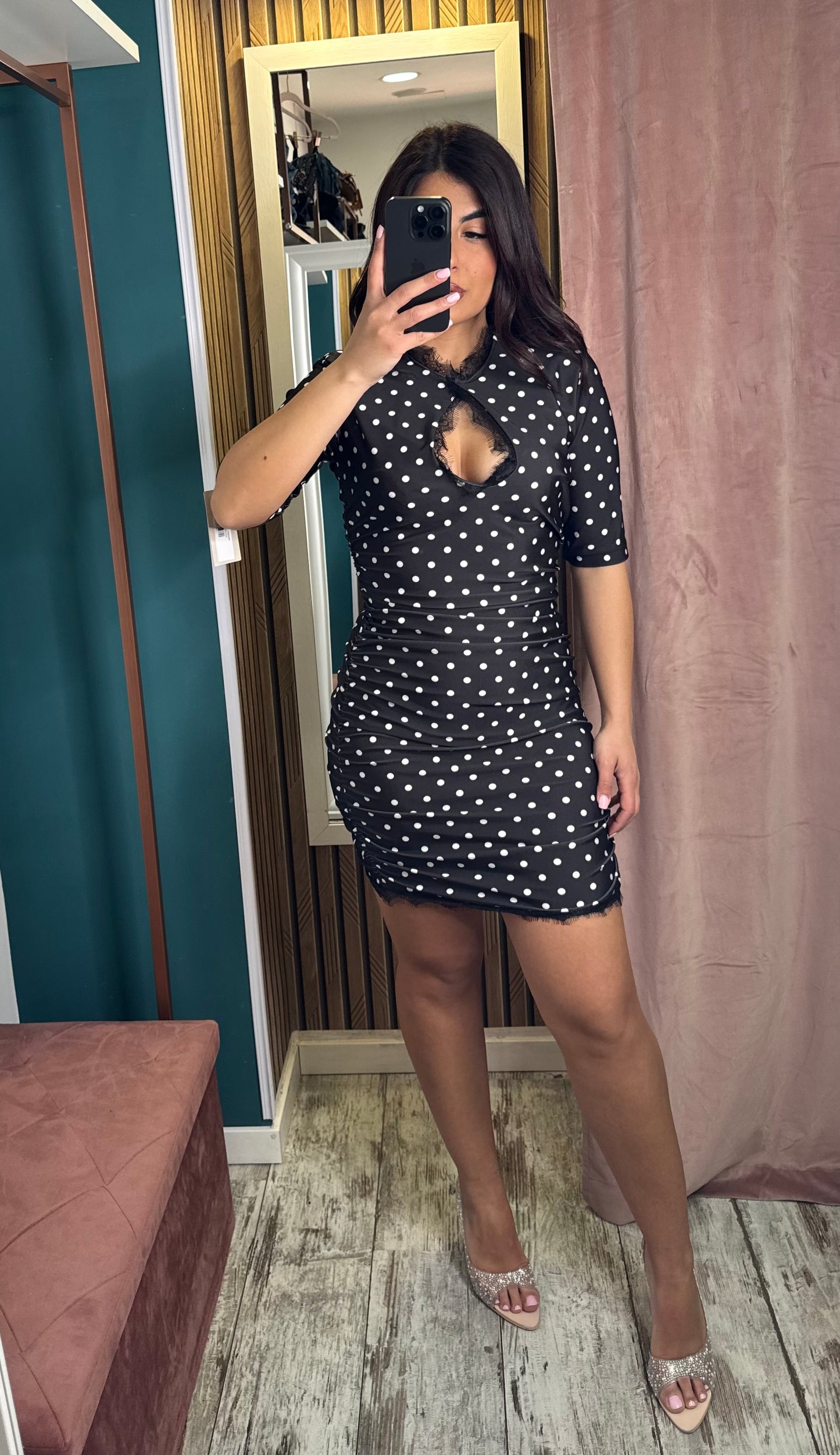 Vestito corto lycra pois