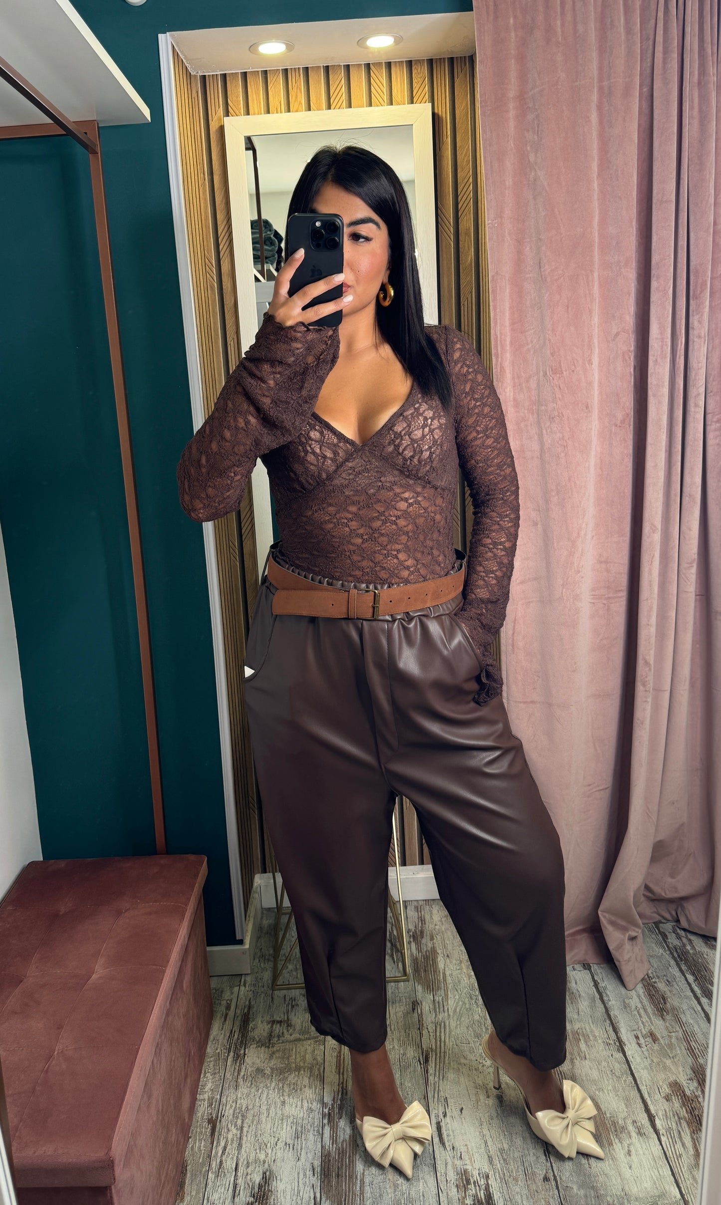 Pantaloni ecopelle choco