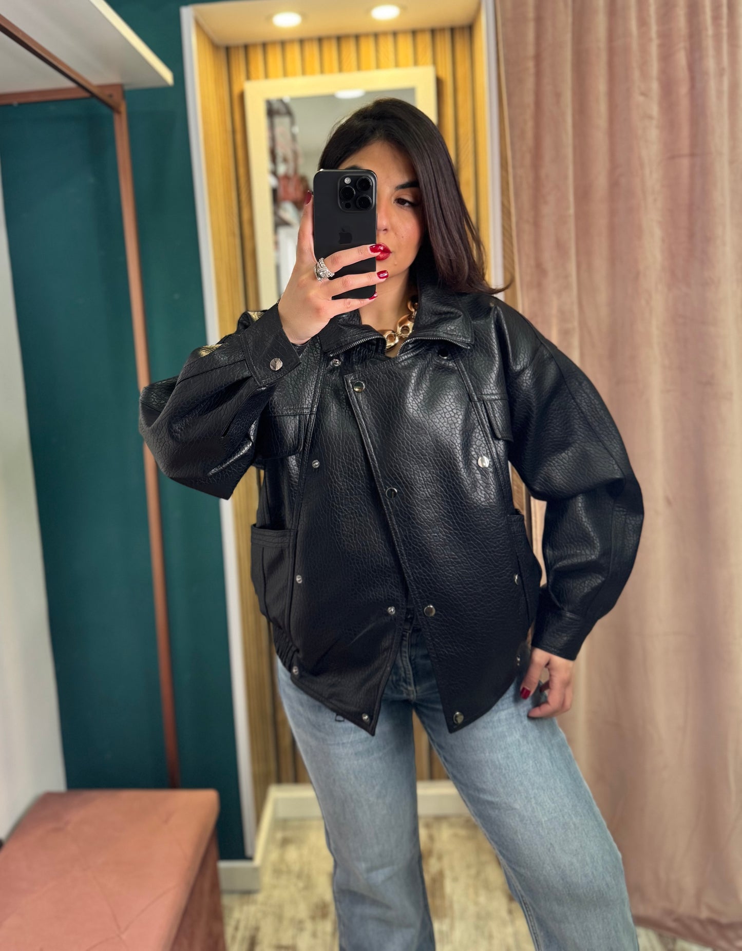 Bomber nero ecopelle