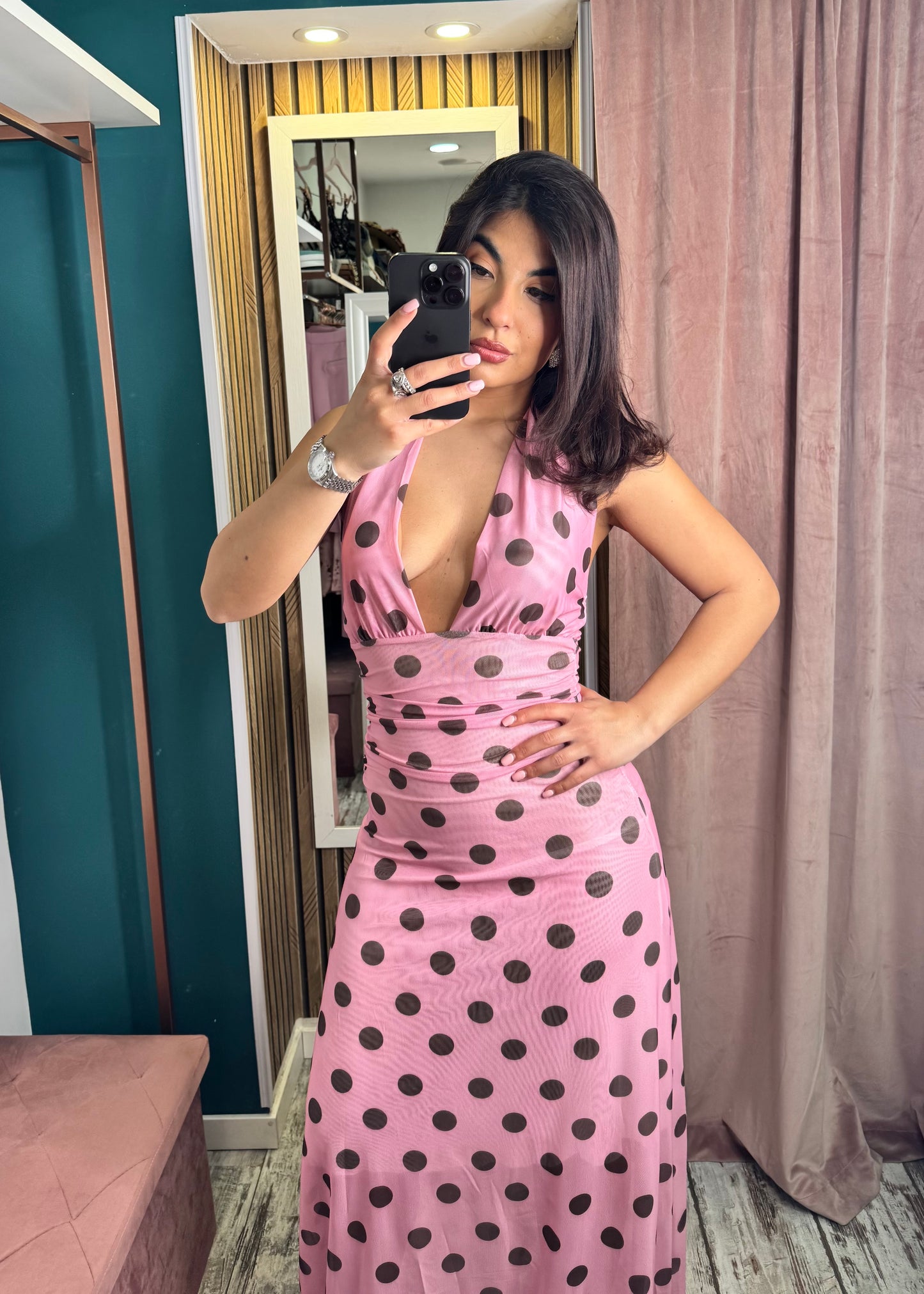 Vestito Pois Pink brown