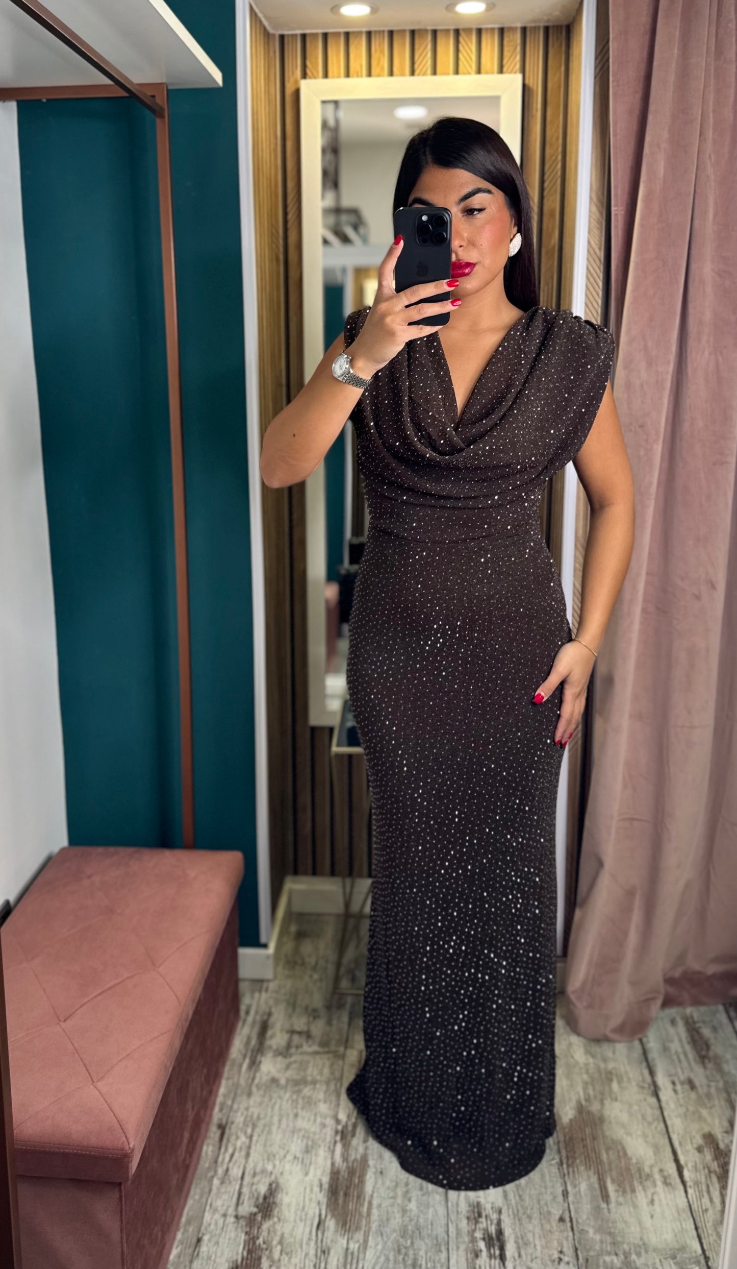 Long dress strass brown
