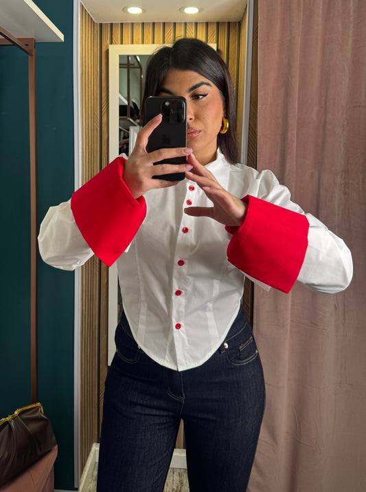 Camicia crop white/red