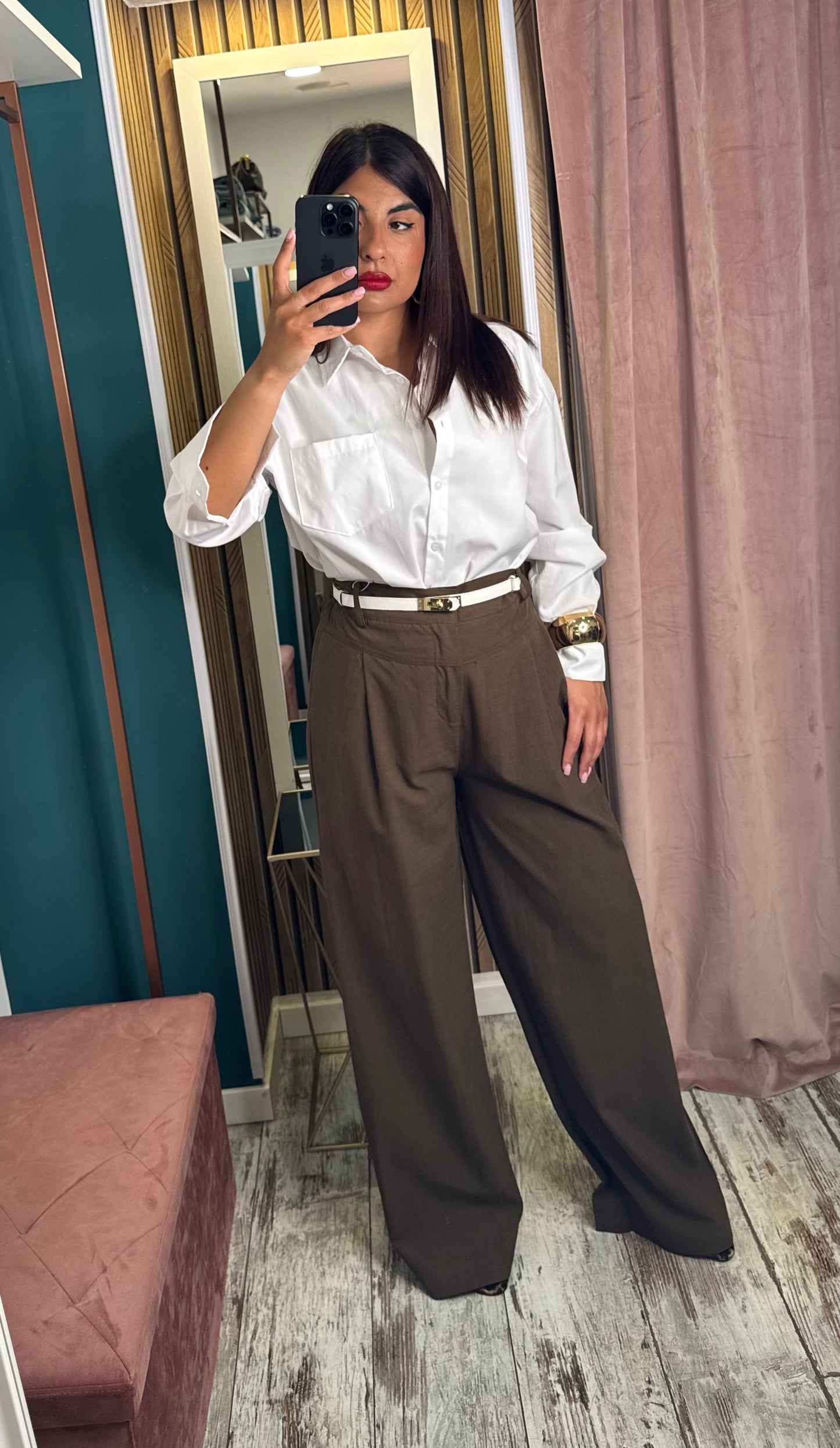 Pantaloni Lino Mom fit brown