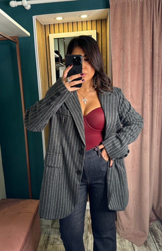 Cappotto corto over gessato