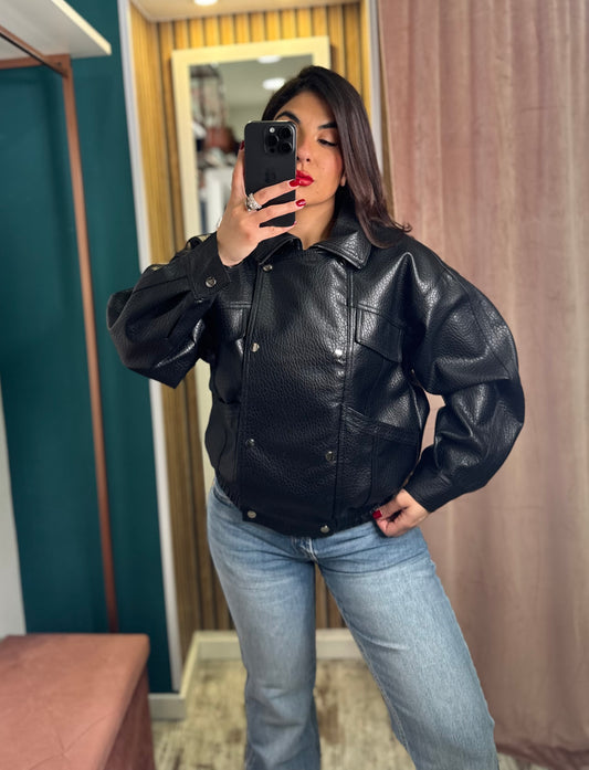 Bomber nero ecopelle