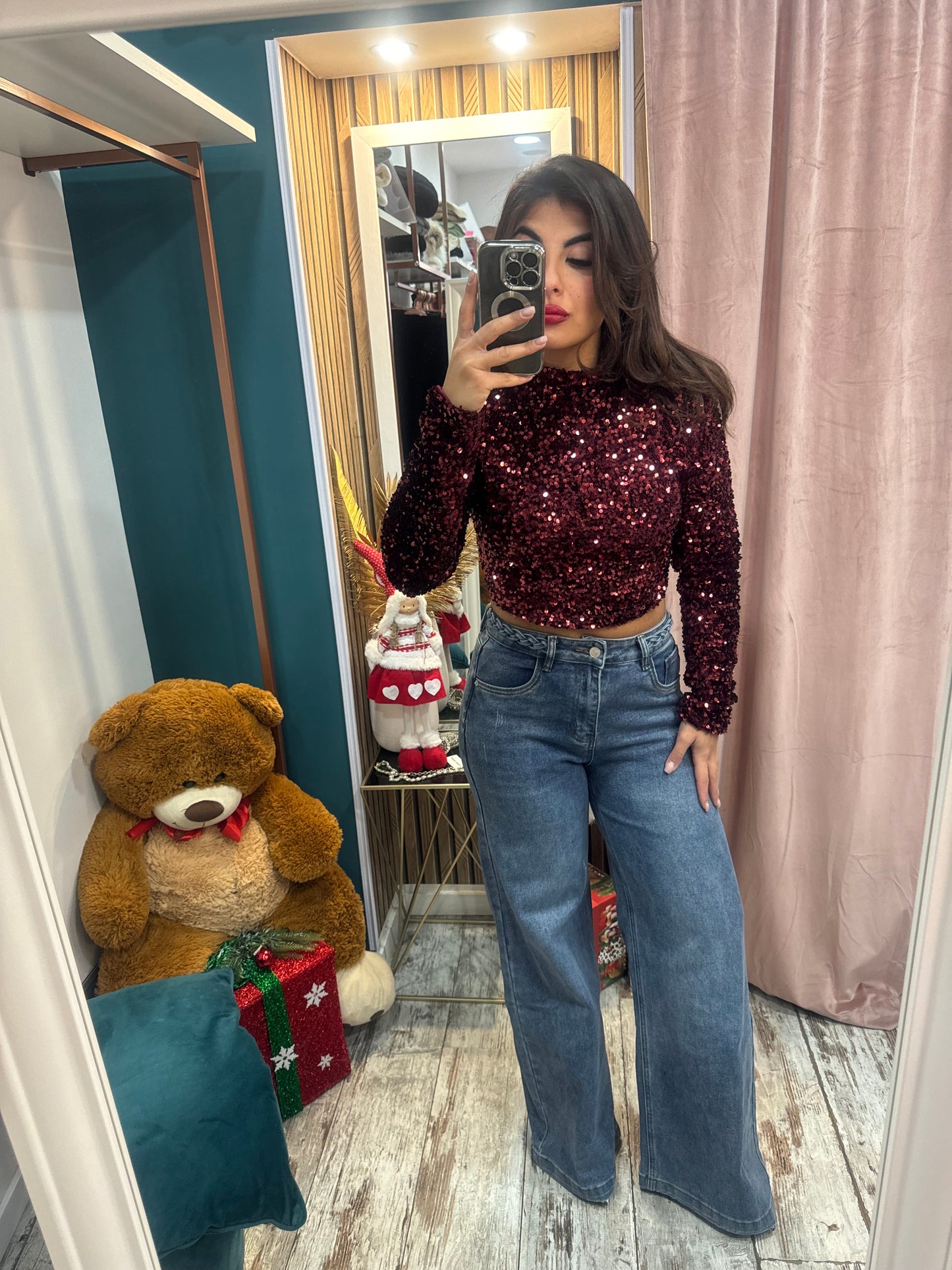 Top paillettes bordeaux