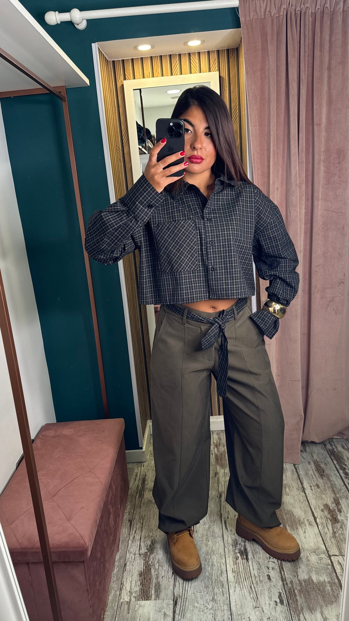 Camicia crop quadretti