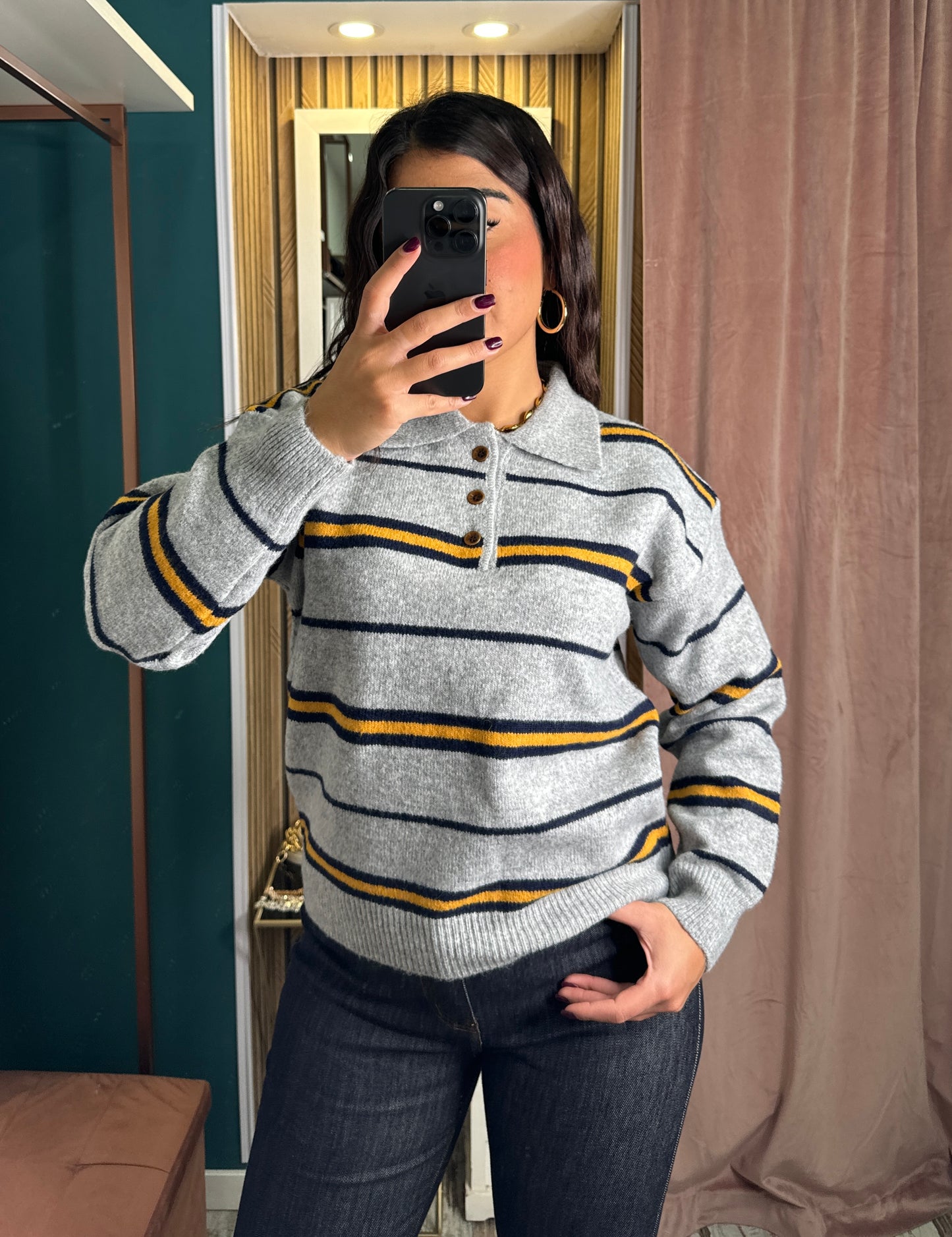 Pullover righe grigio