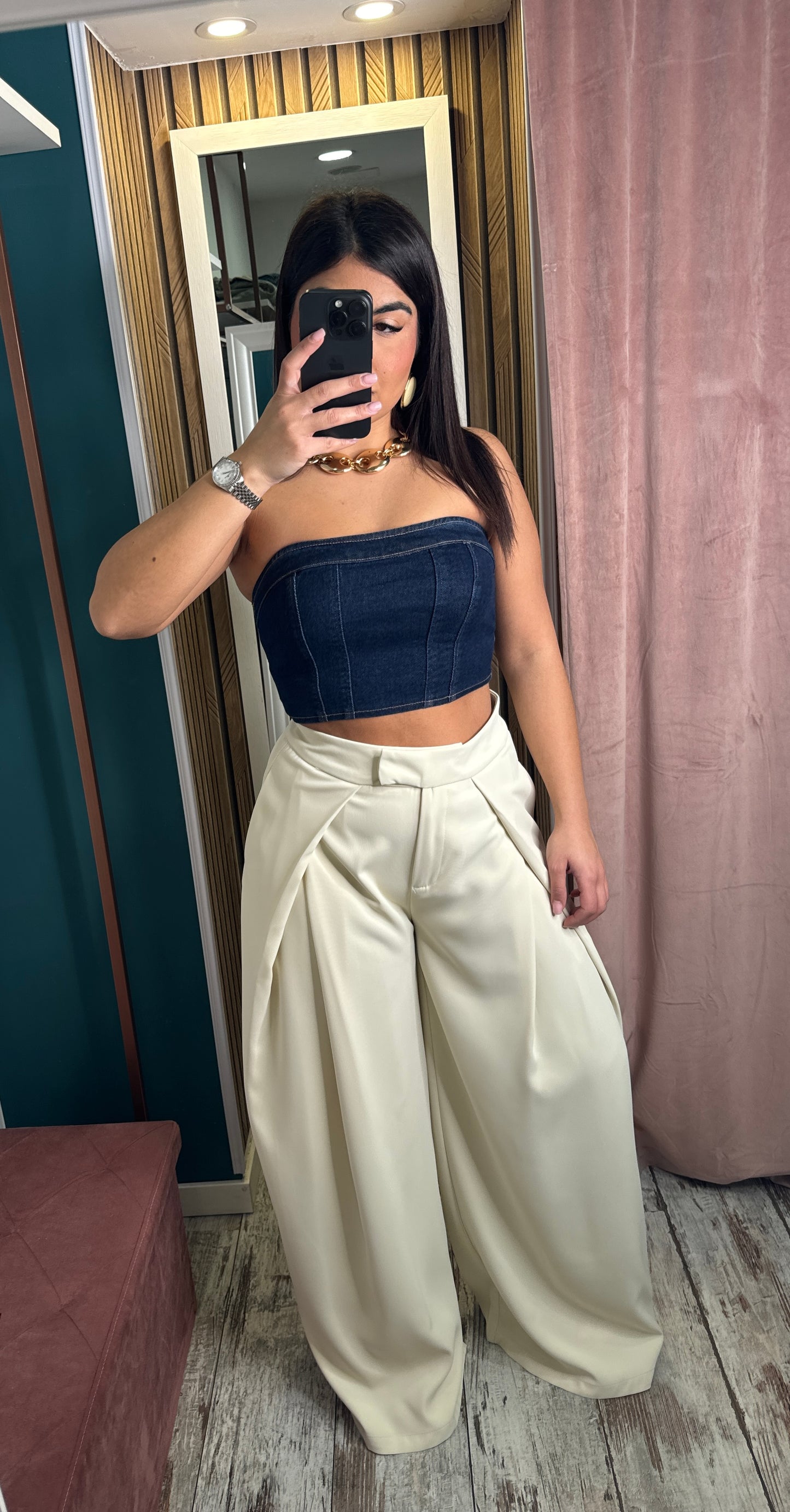Top denim blu