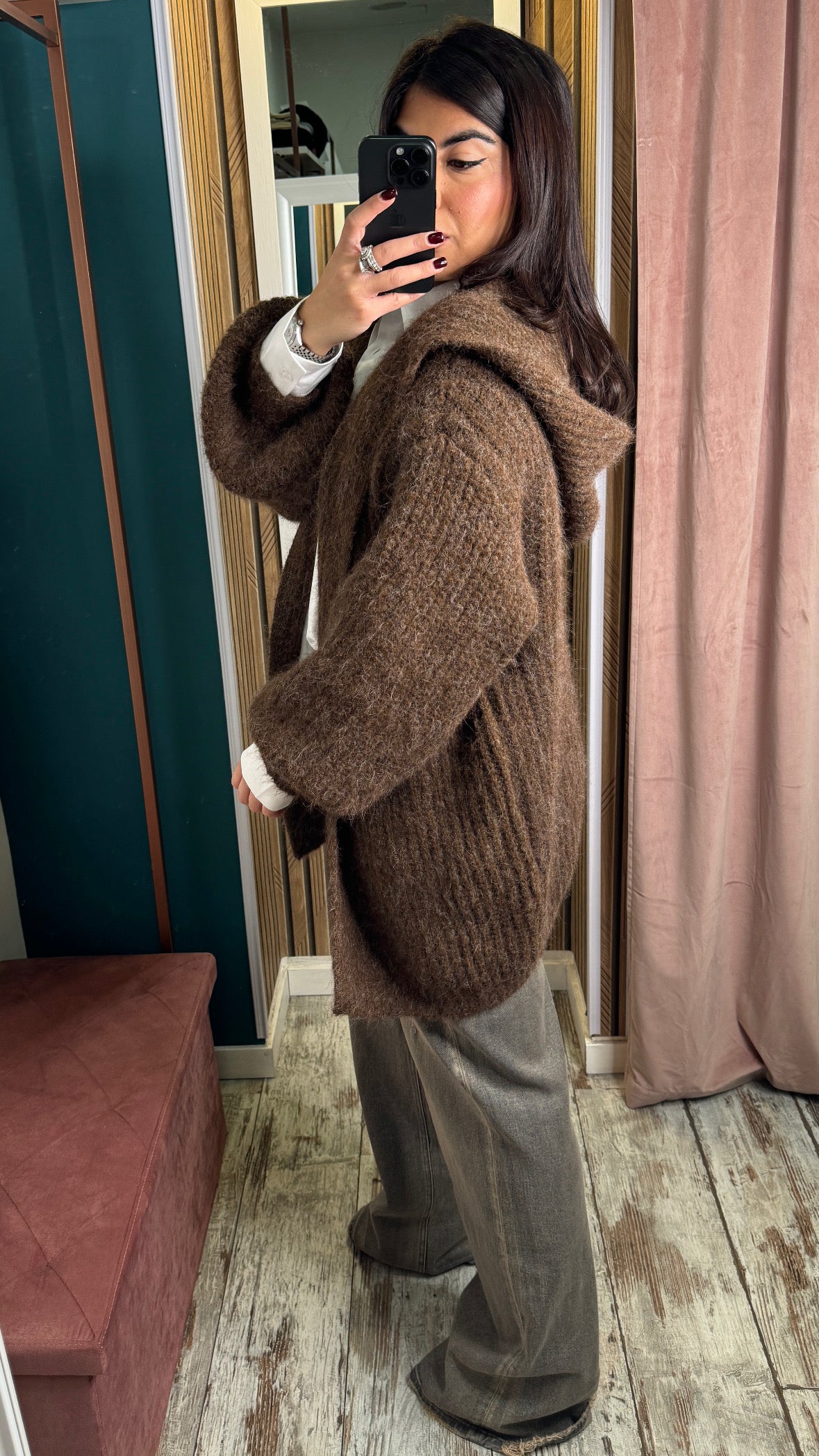 Cardigan Marrone con cappuccio
