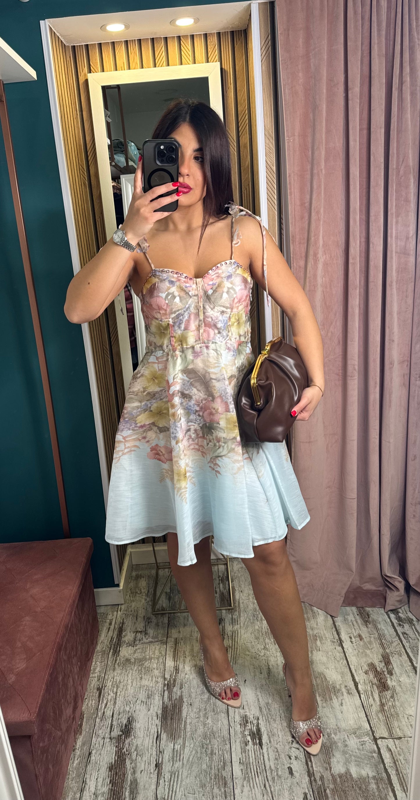 Vestito corto Sky Flowers