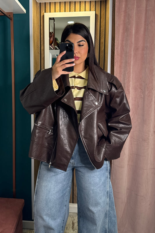 Chiodo ecopelle oversize brown