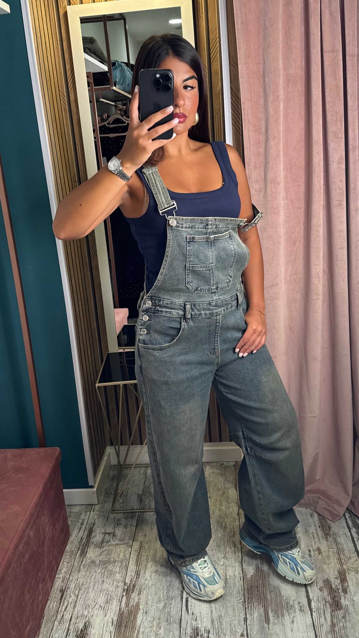 Salopette in denim sabbia