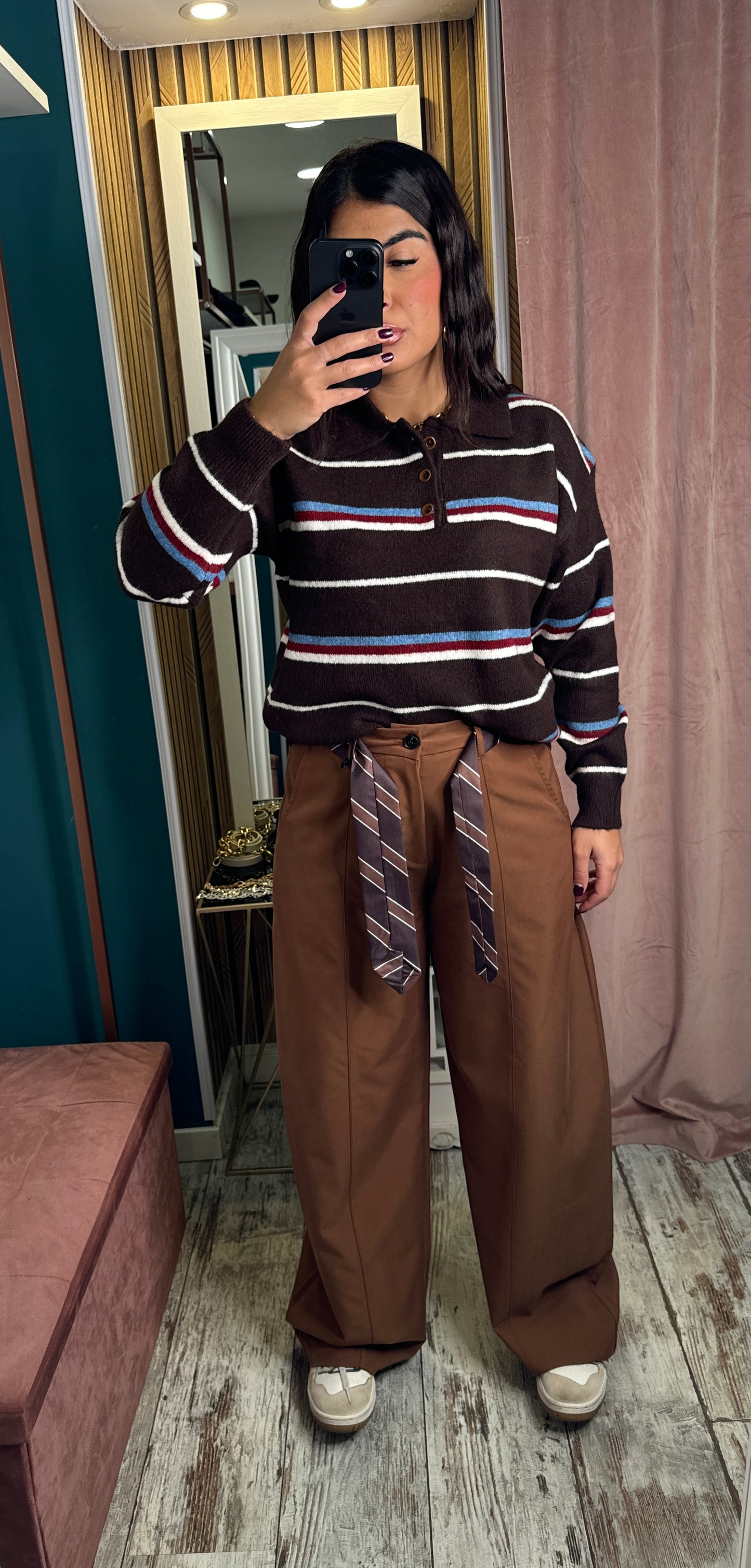 Pullover righe marrone