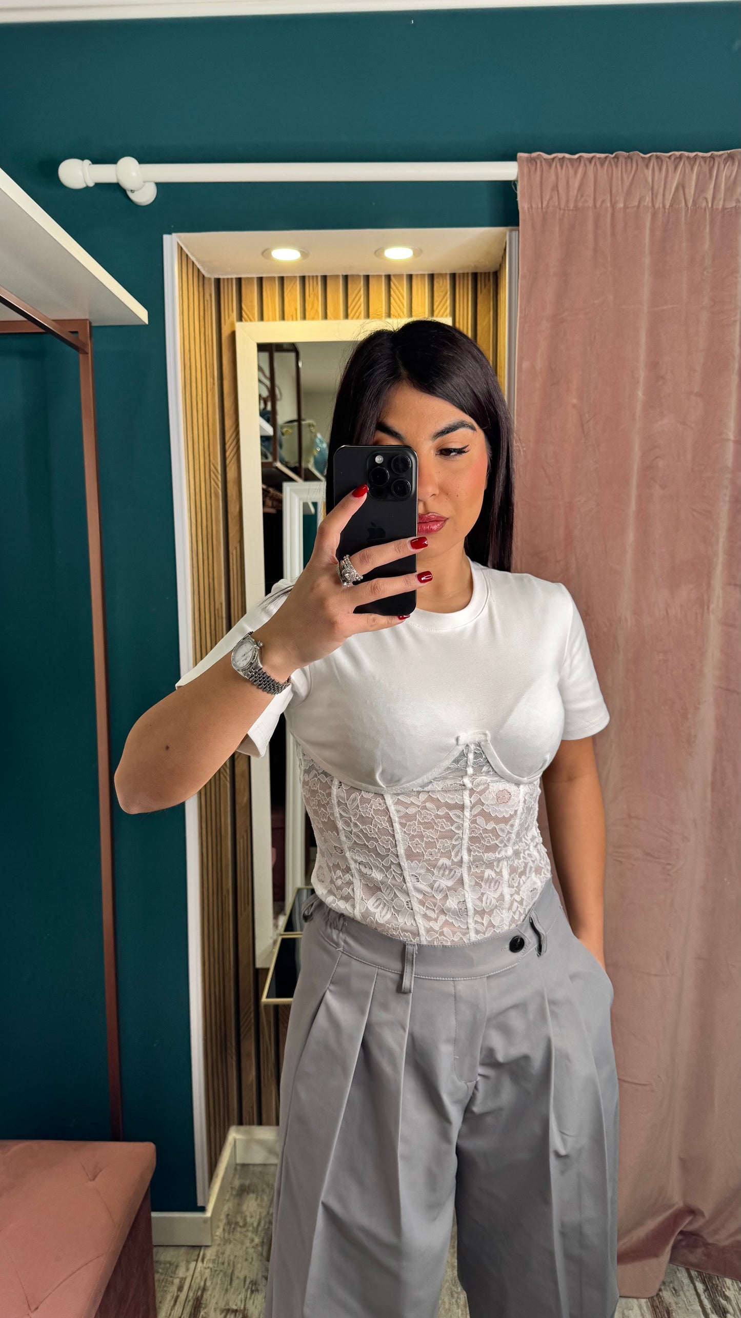 T-shirt bustino merletto